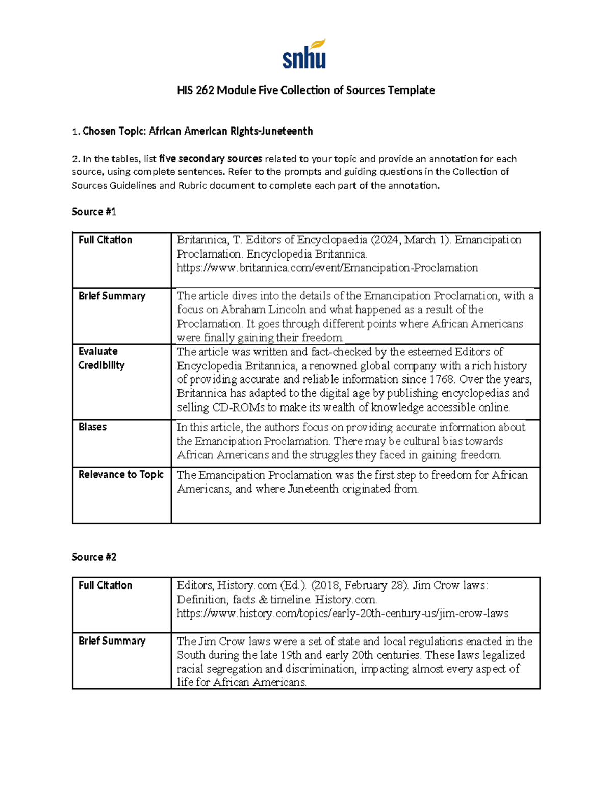 Module Five Collection of Sources Template (1) - Chosen Topic: African ...