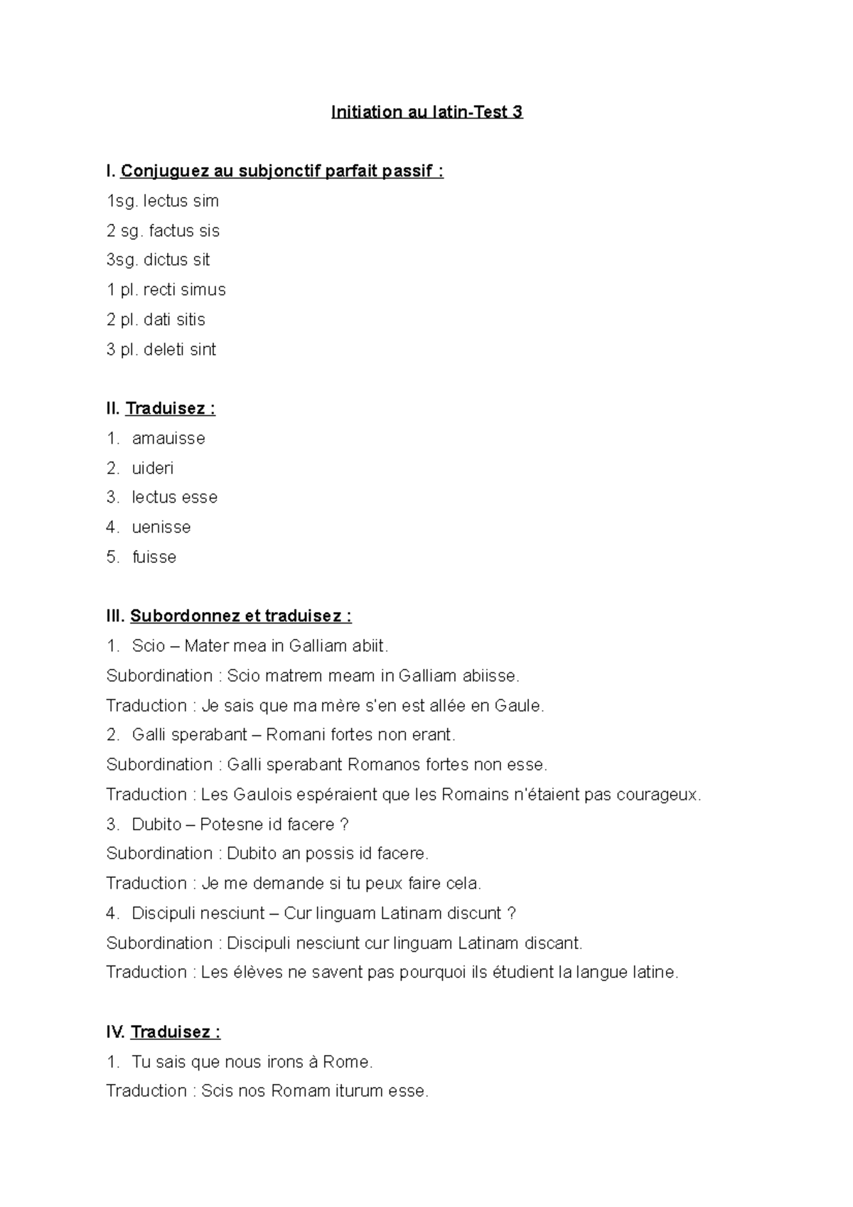 Initiation au latin test 3 et examen - Initiation au latin-Test 3 I ...
