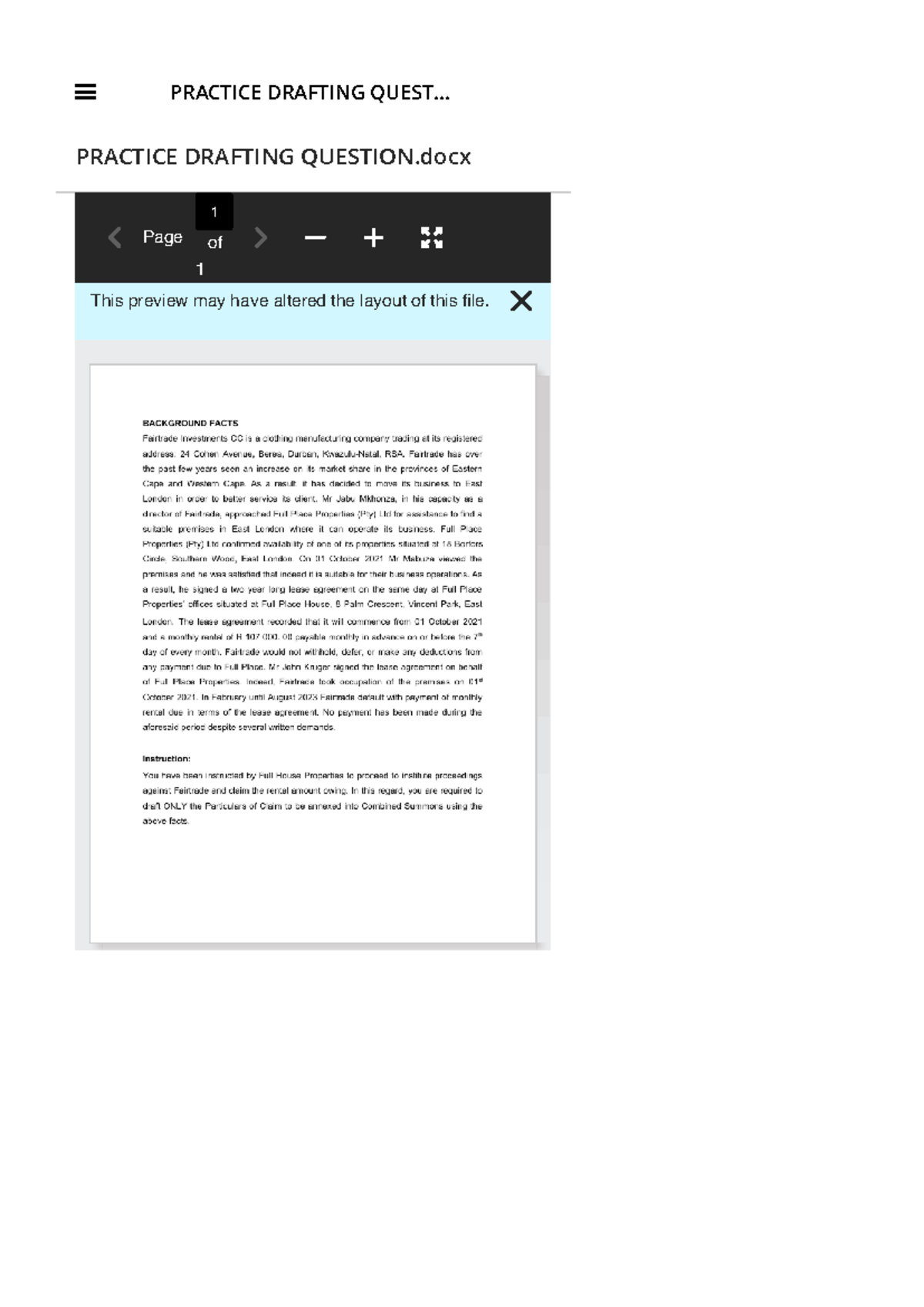 Background Facts FOR Claims Draft - PRACTICE DRAFTING QUEST... PRACTICE ...