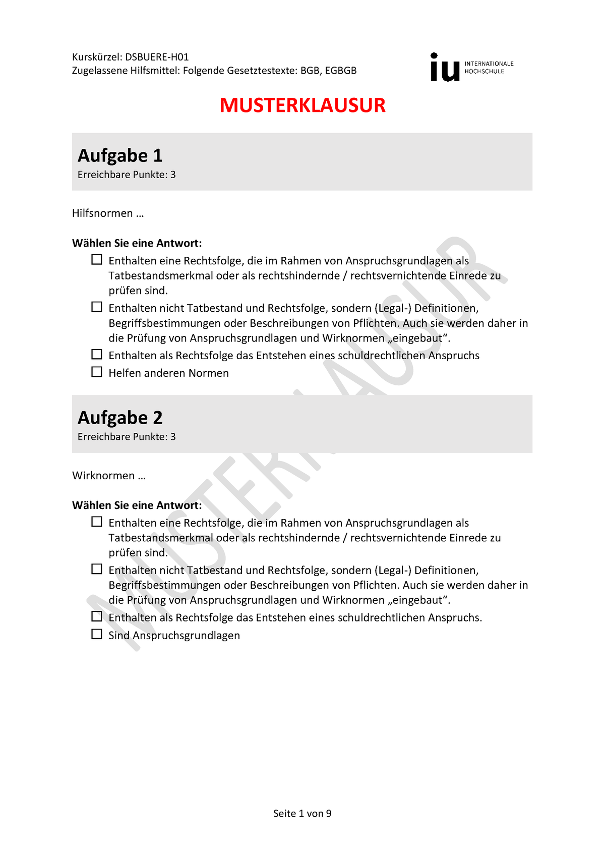 Musterklausur Sose203 - Zugelassene Hilfsmittel: Folgende ...