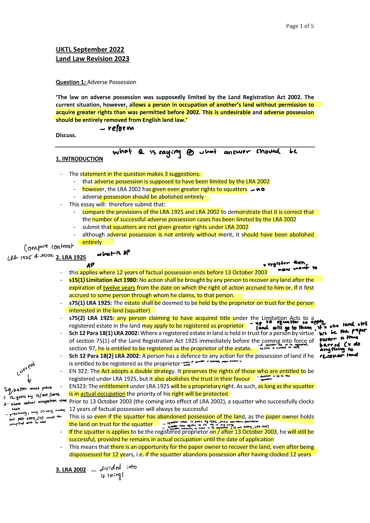 adverse possession land law essay