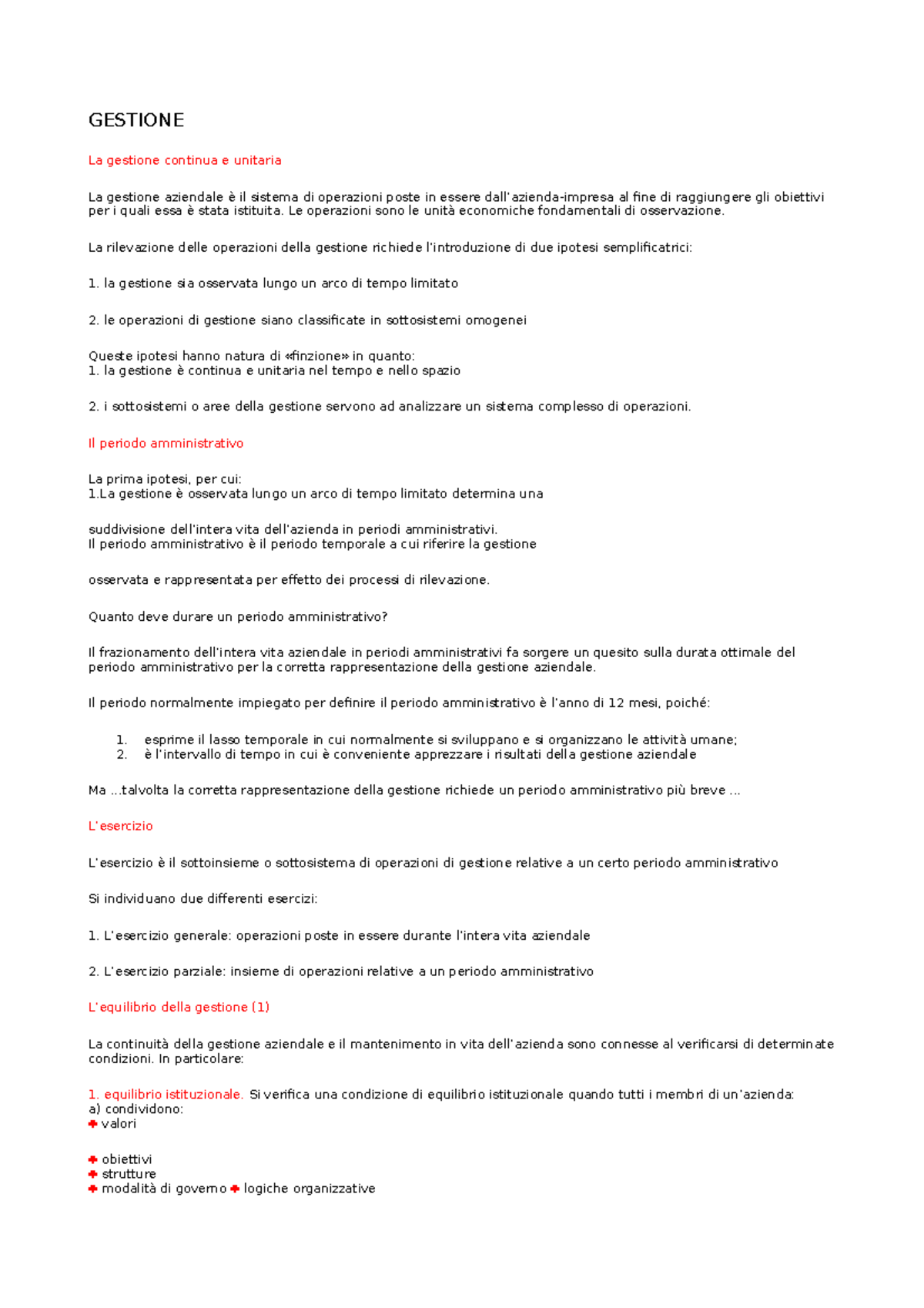 Gestione Economia GESTIONE La Gestione Continua E Unitaria La 