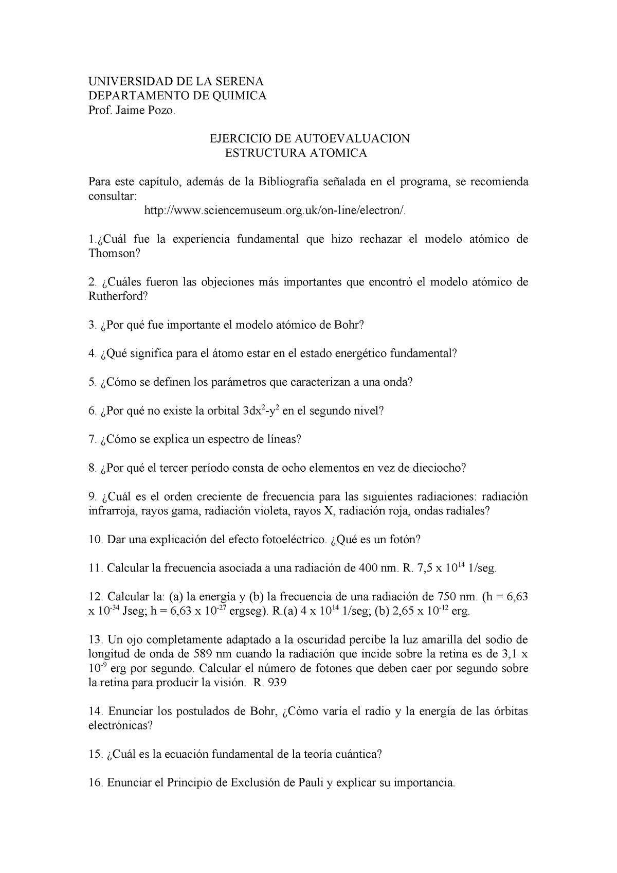 Autoevaluación Estructura Atómica Química 800495 Ucm