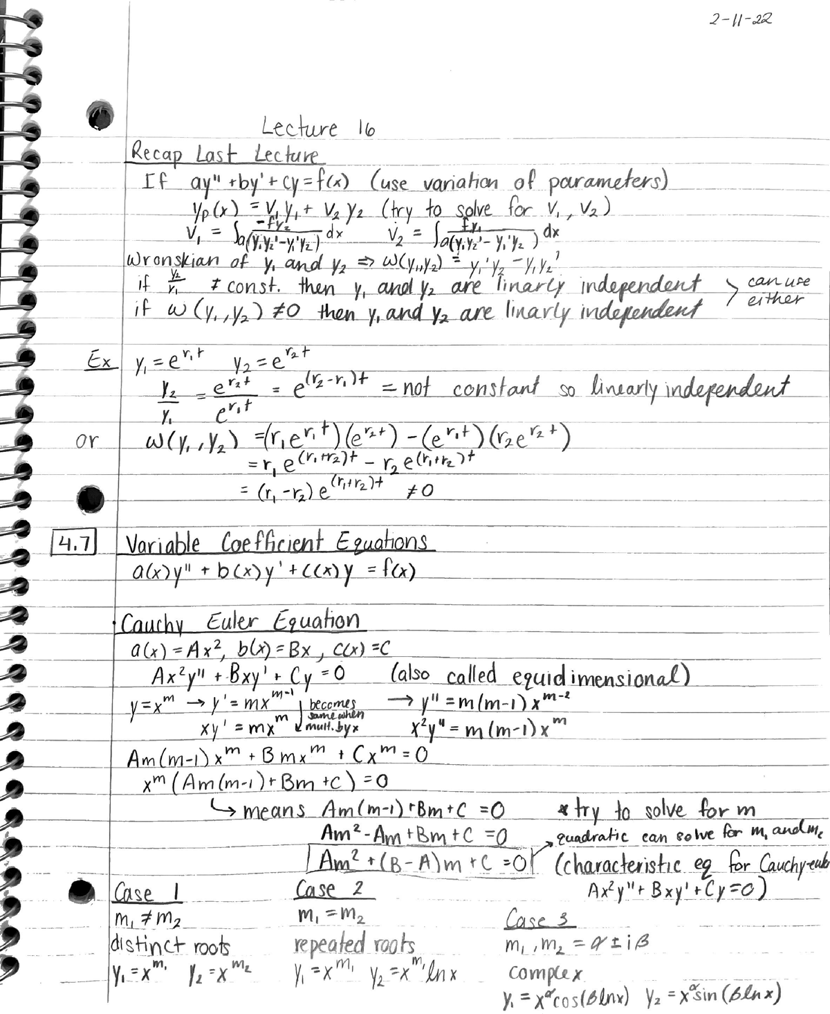 Variable coefficient equations - MATH 20D - Studocu