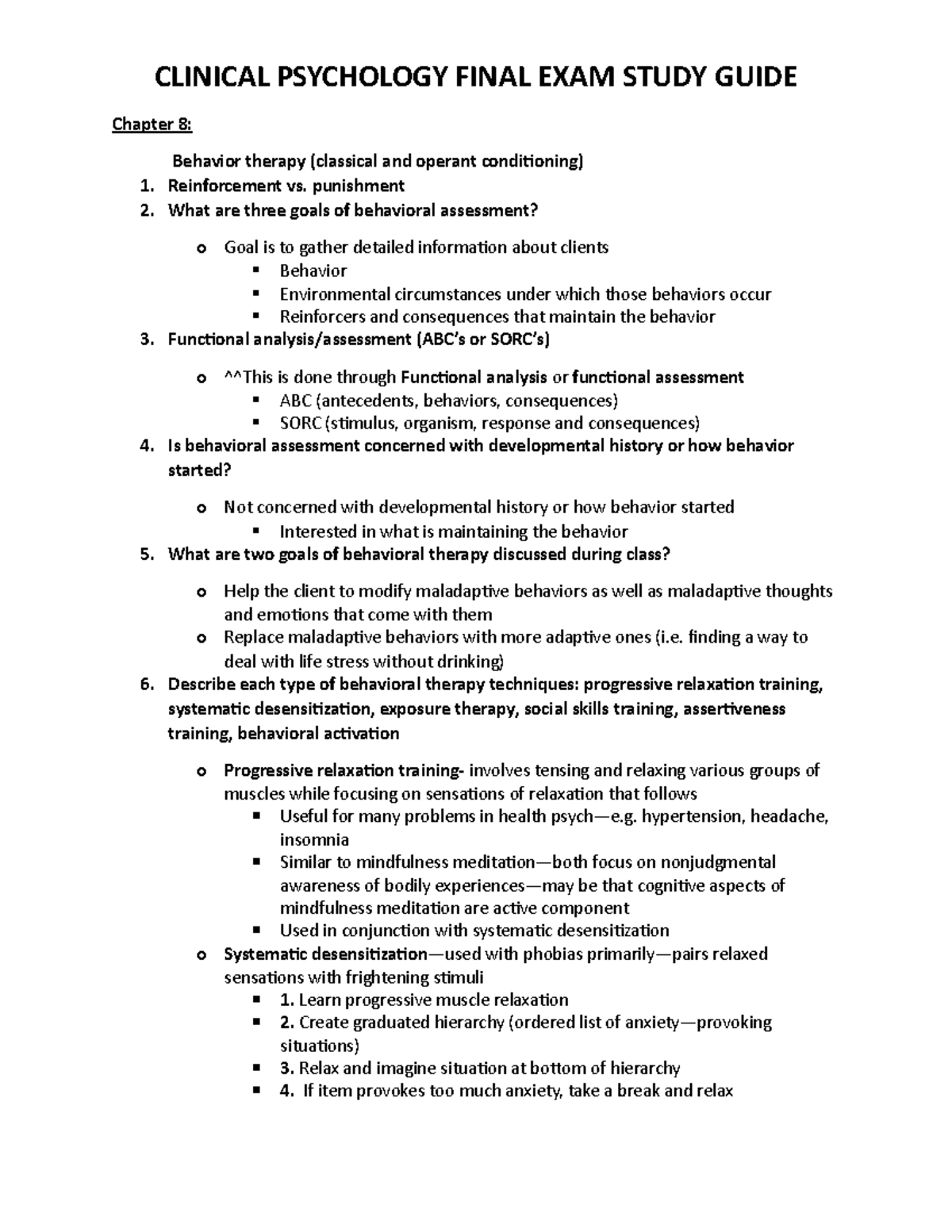 Clinical Psych 150C final Study Guide - CLINICAL PSYCHOLOGY FINAL EXAM ...