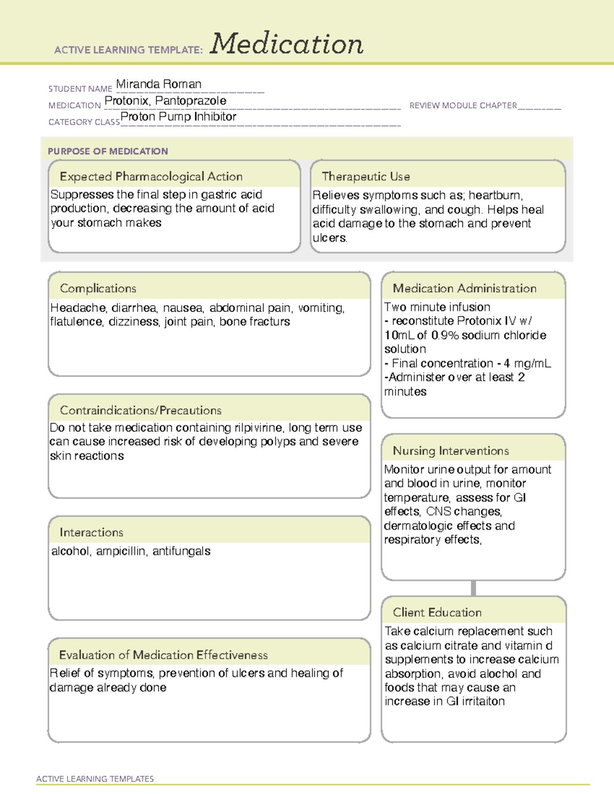 Protonix Med Template - ACTIVE LEARNING TEMPLATES Medication STUDENT ...