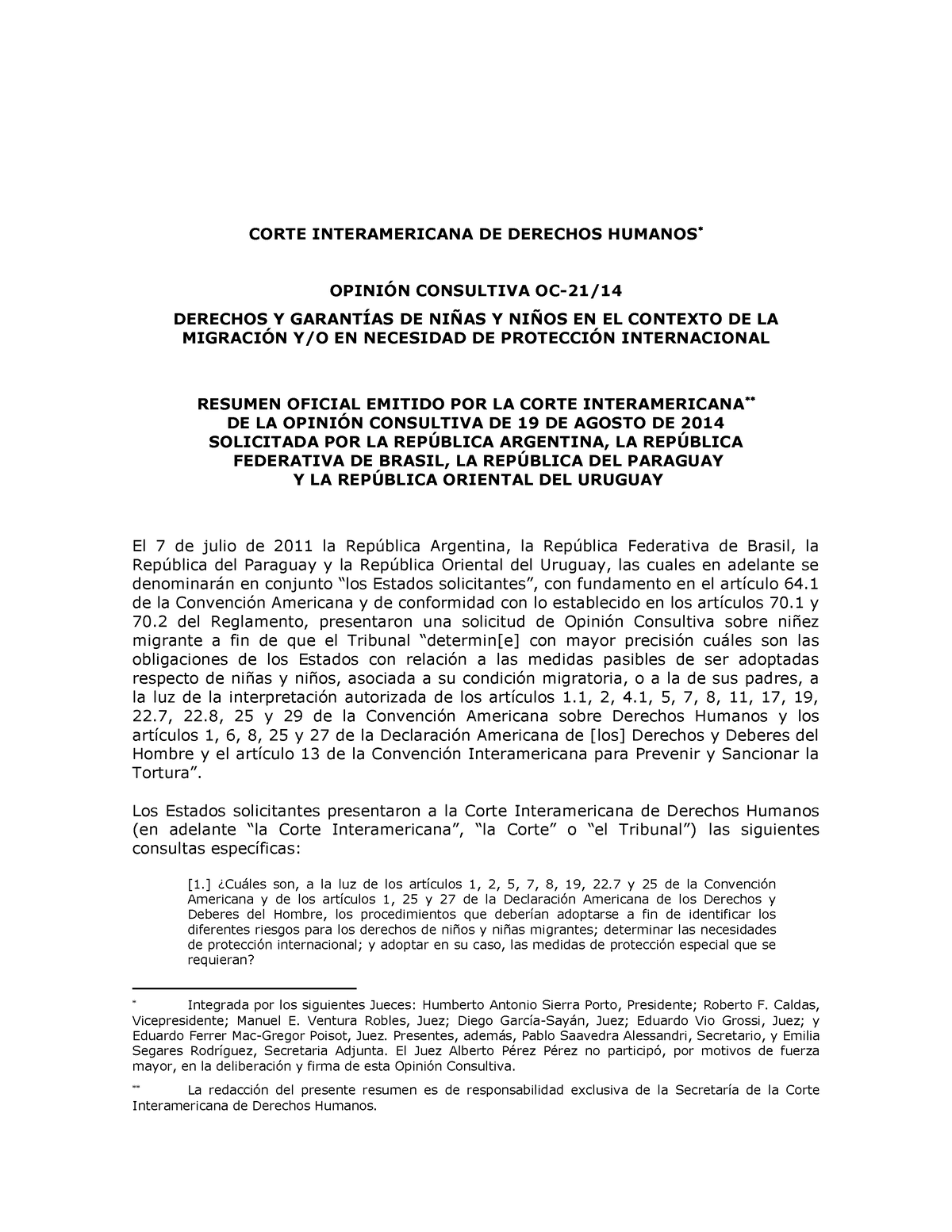 Resumen Seriea 21 Esp - CORTE INTERAMERICANA DE DERECHOS HUMANOS ...