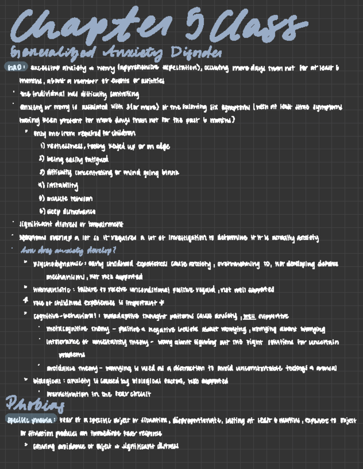 Psych 505- Chapter 5 class notes - Chapter 9 Class Generalized Anxiety ...