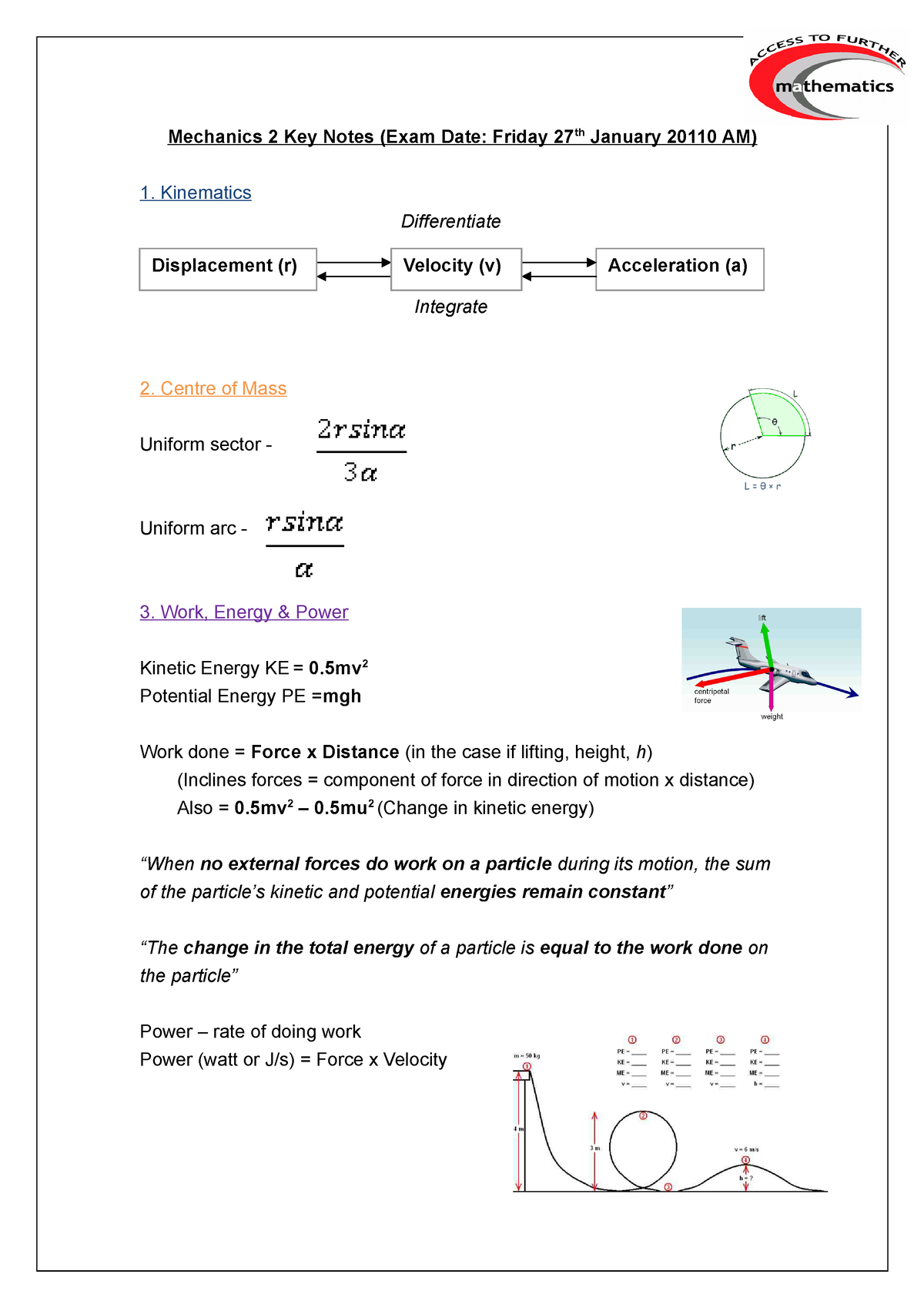 Mechanics 2 Revise For A Level 2 - Mechanics 2 Key Notes (Exam Date ...