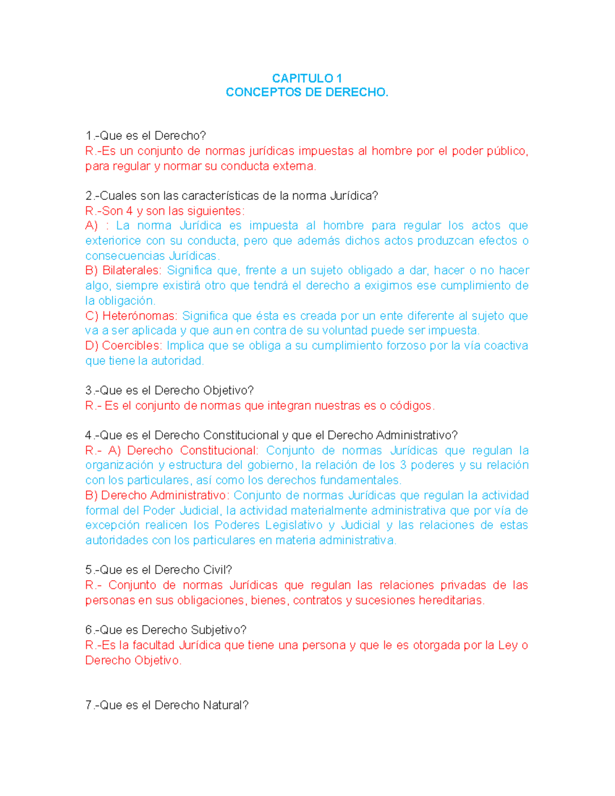 GUIA Derecho Examen Final - CAPITULO 1 CONCEPTOS DE DERECHO. 1.-Que Es ...