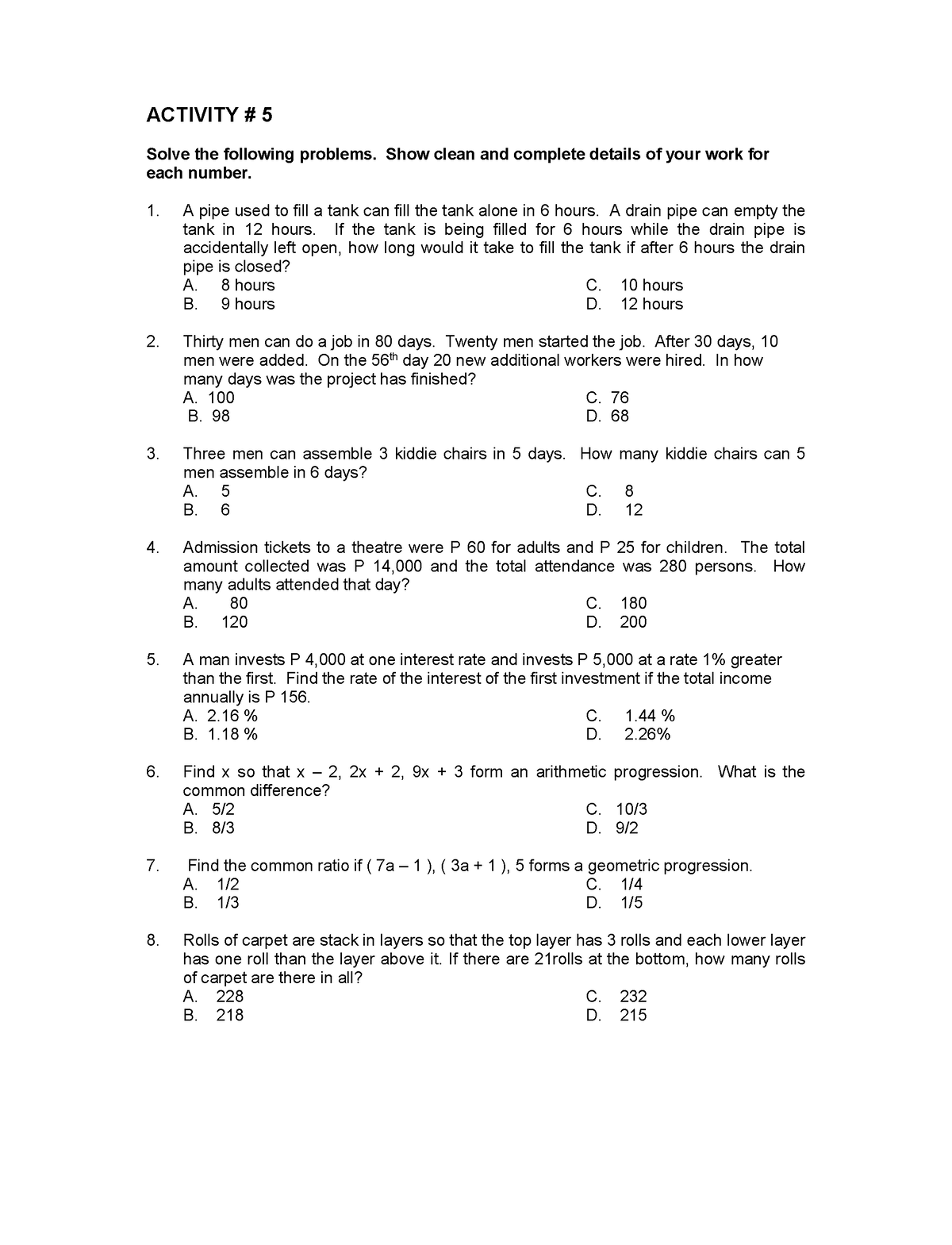 Activity # 5 - 2324 - Assignment - ACTIVITY # 5 Solve the following ...