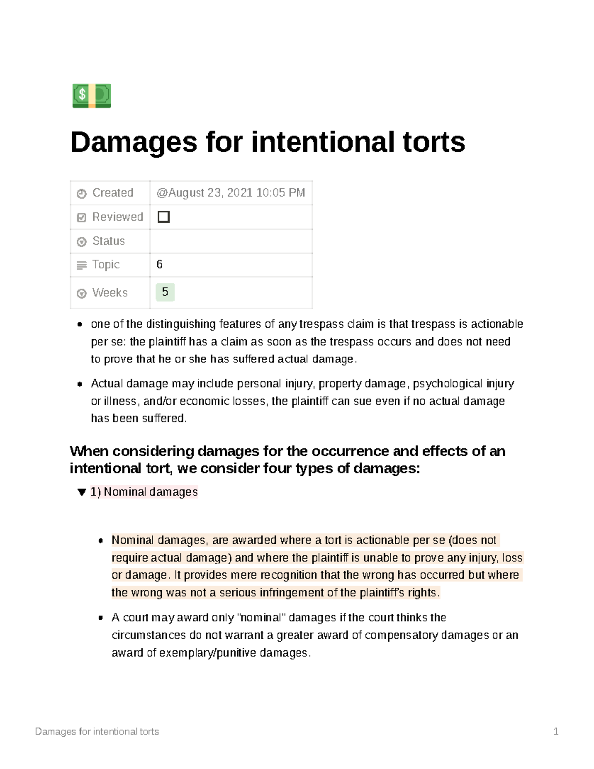 damages-for-intentional-torts-damages-for-intentional-torts-created