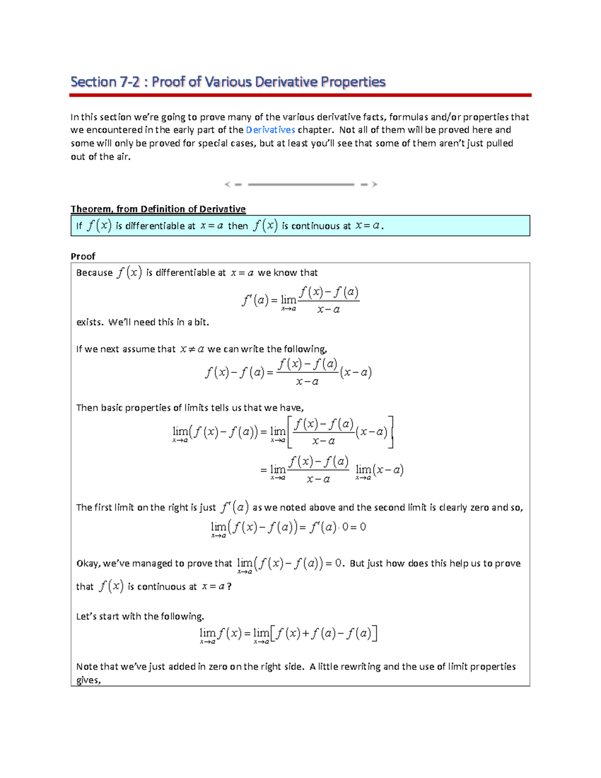 Calculus 1 proofs - ####### Section 7-2 : Proof of Various Derivative ...