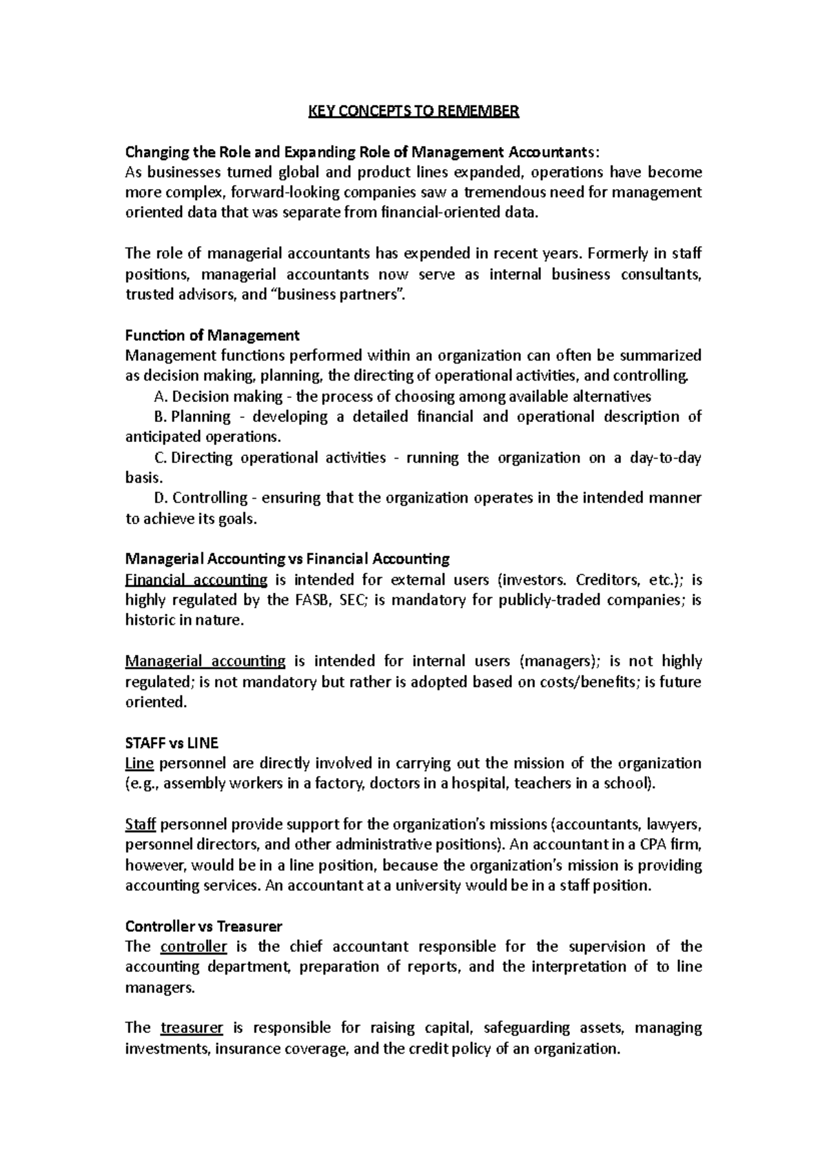 Strategic Cost Managemet Material 1 - KEY CONCEPTS TO REMEMBER Changing ...