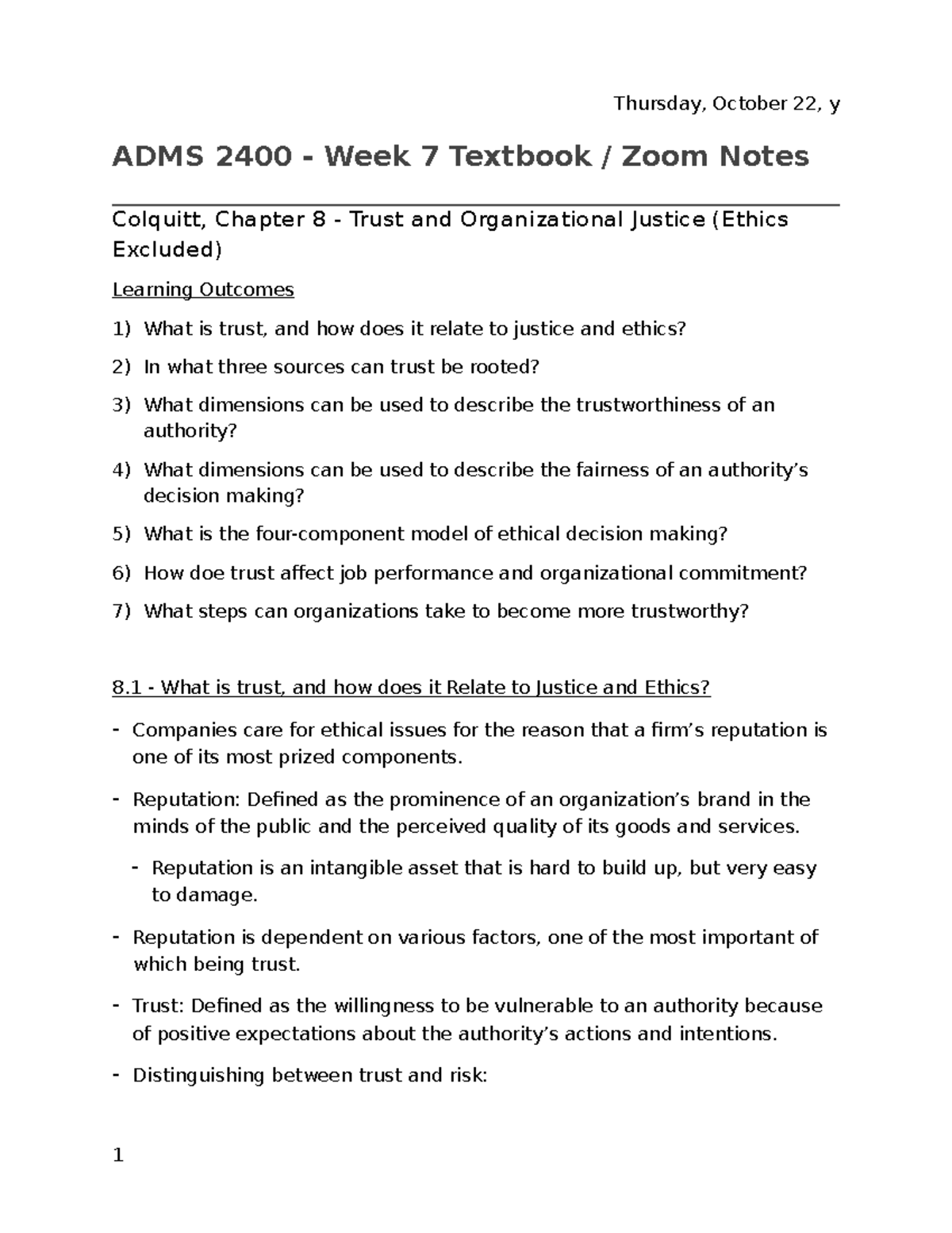 ADMS 2400 - Week 7 Textbook Zoom Notes - ADMS 2400 - Week 7 Textbook ...