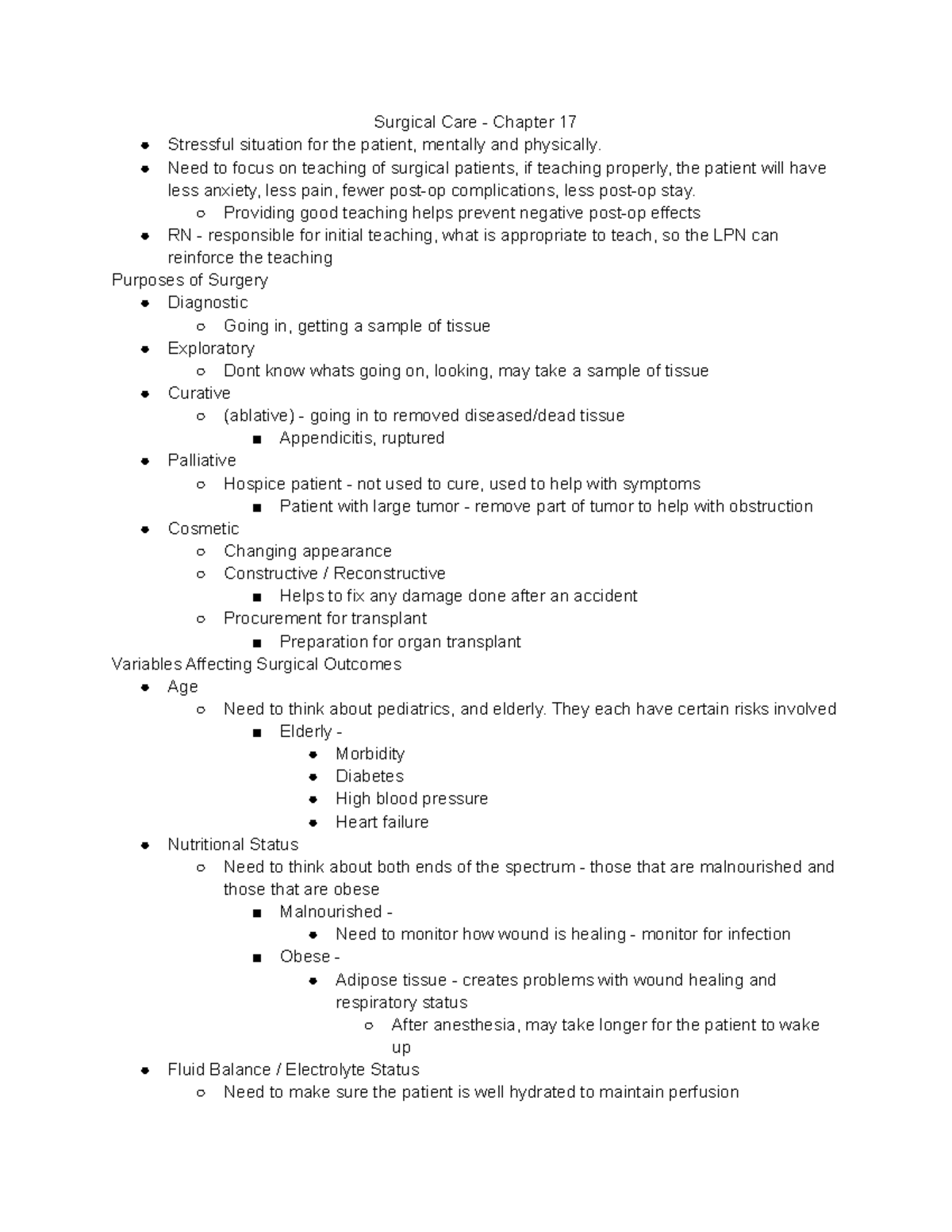 Surgical Care Notes - Surgical Care - Chapter 17 Stressful situation ...