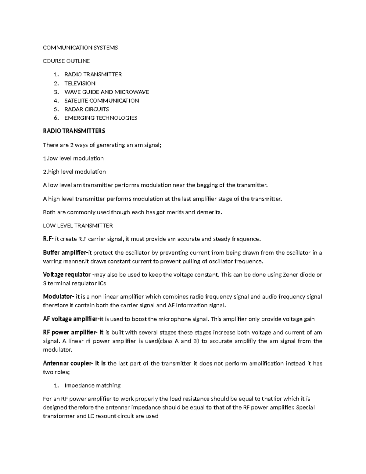 Communication Systems - COMMUNICATION SYSTEMS COURSE OUTLINE 1. RADIO ...