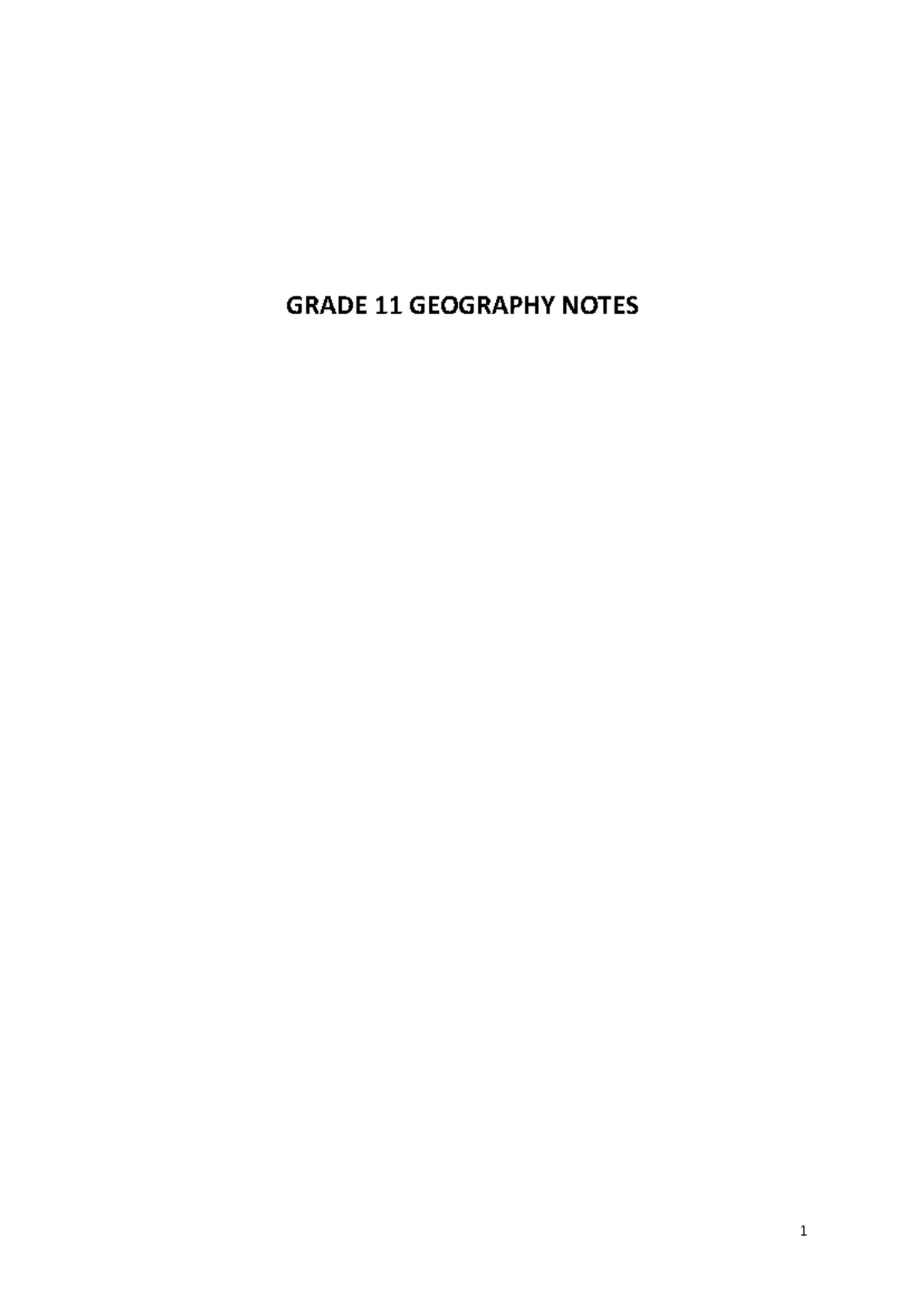 Geography Grade 11 Notes GRADE 11 GEOGRAPHY NOTES Biotic Environment