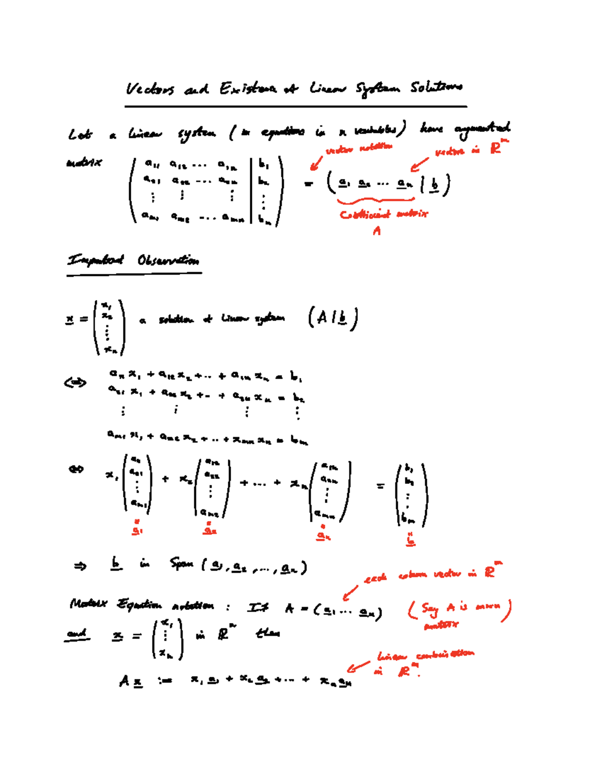 Vectors and Existence of Linear System Solutions - MATH 320 - Studocu