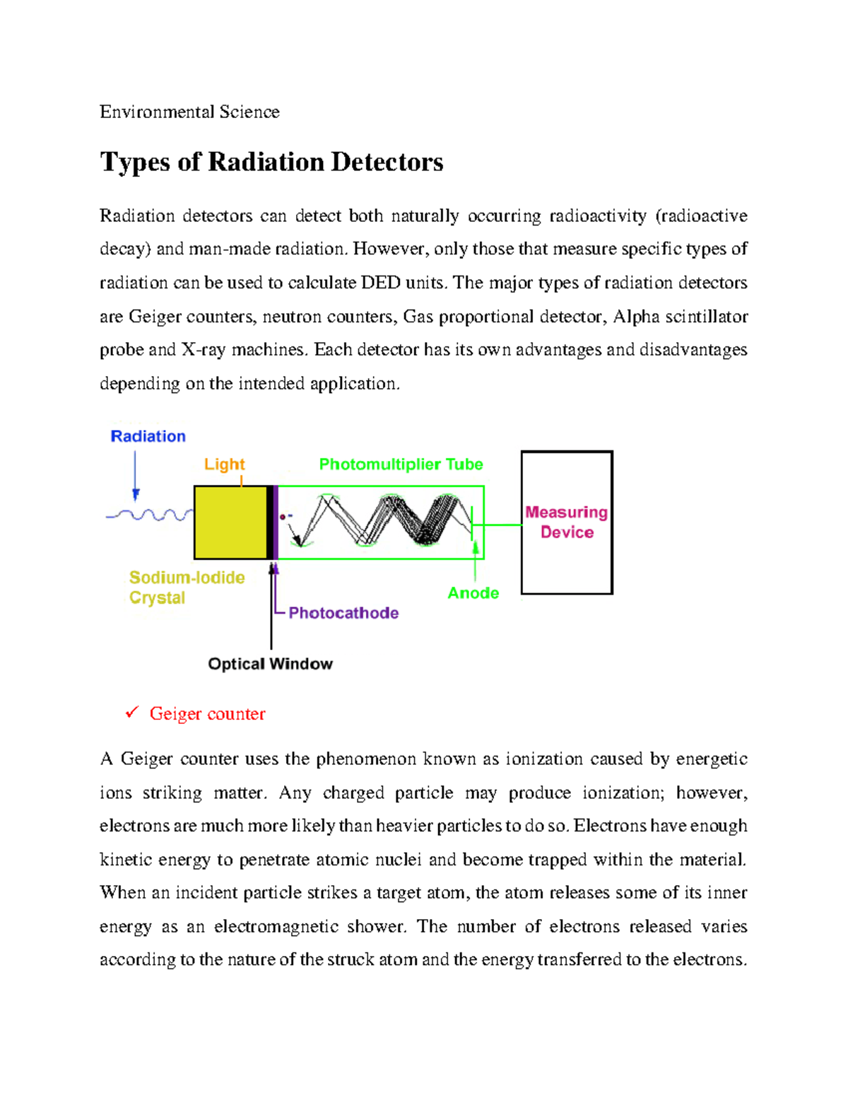 Types of Radiation Detectors Environmental Science Types of Radiation