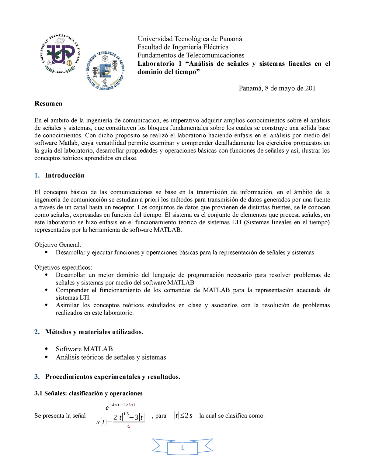 Lab analisis de senales y sistemas - Universidad Tecnológica de Panamá ...