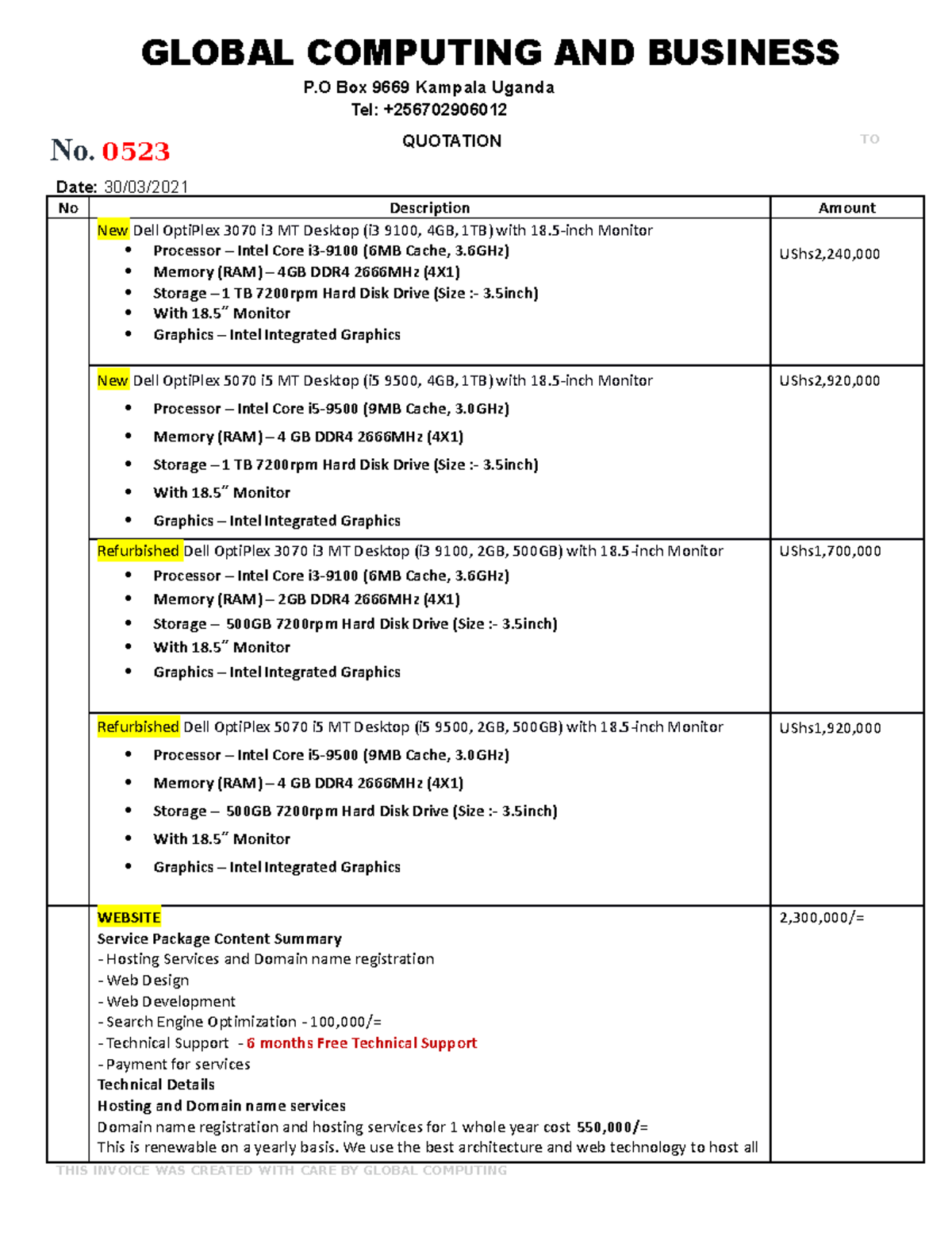Invoice - Research - No. 0523 TO Date: 30/03/ No Description Amount New ...