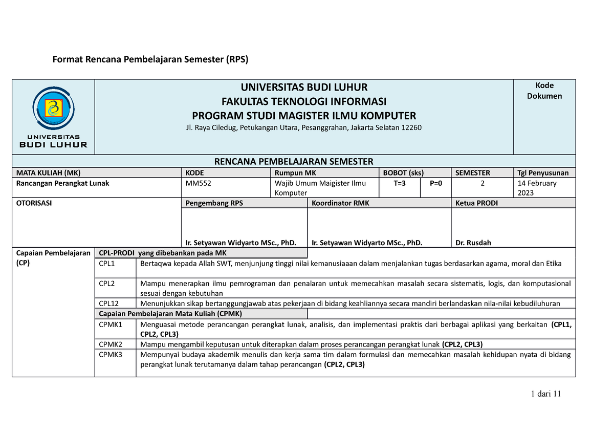 923 Setyawan Widyarto RPS - Format Rencana Pembelajaran Semester (RPS ...