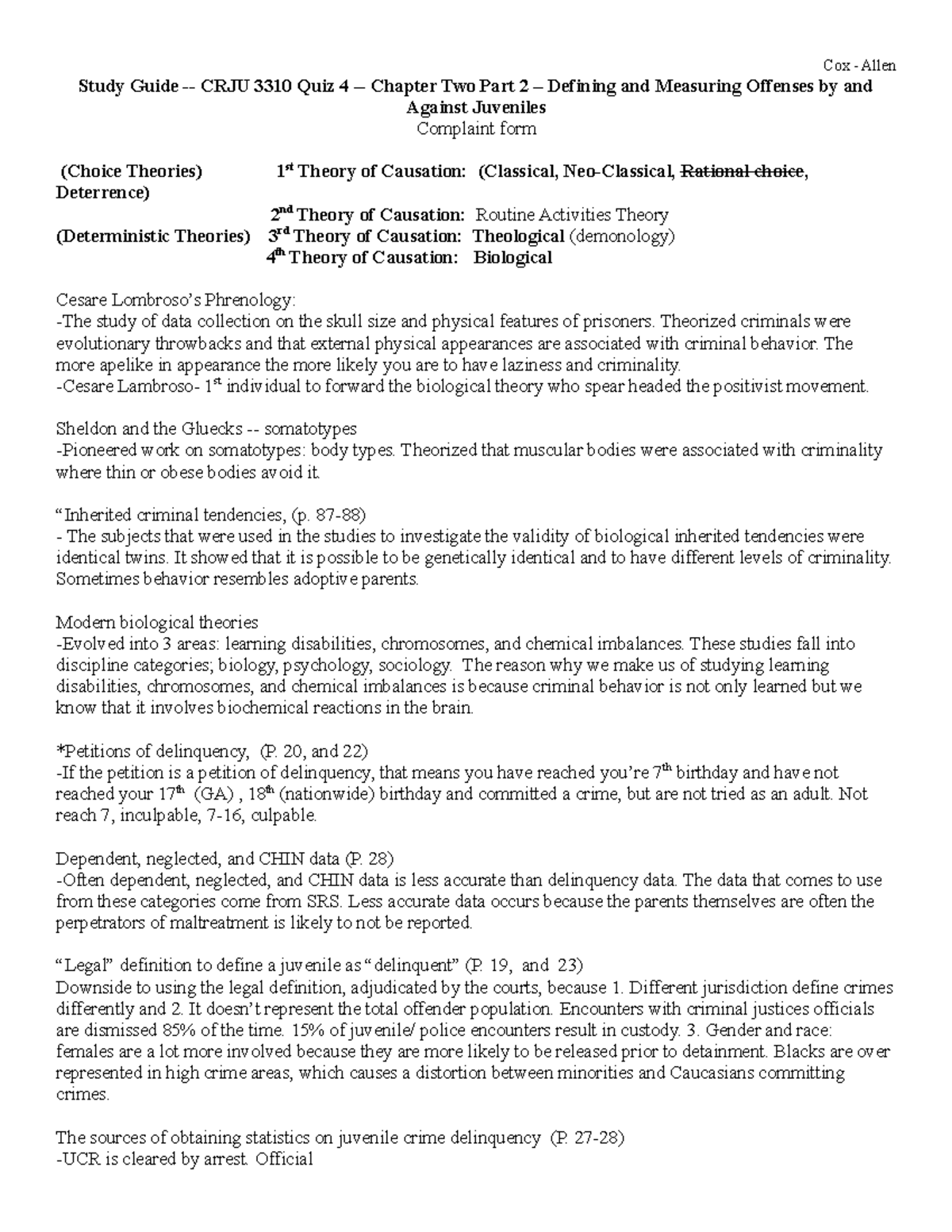 Defining Offenses Cox Allen Study Guide CRJU 3310 Quiz 4