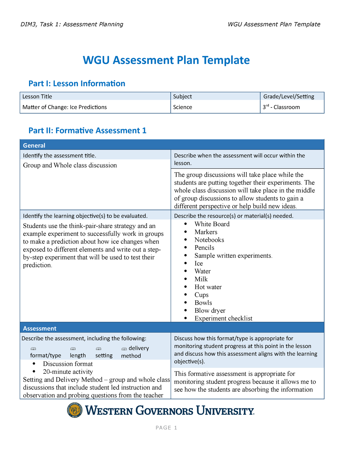 D093 Task 1 Pt. 2 - Passed This Is For Assessing Impact On Student ...