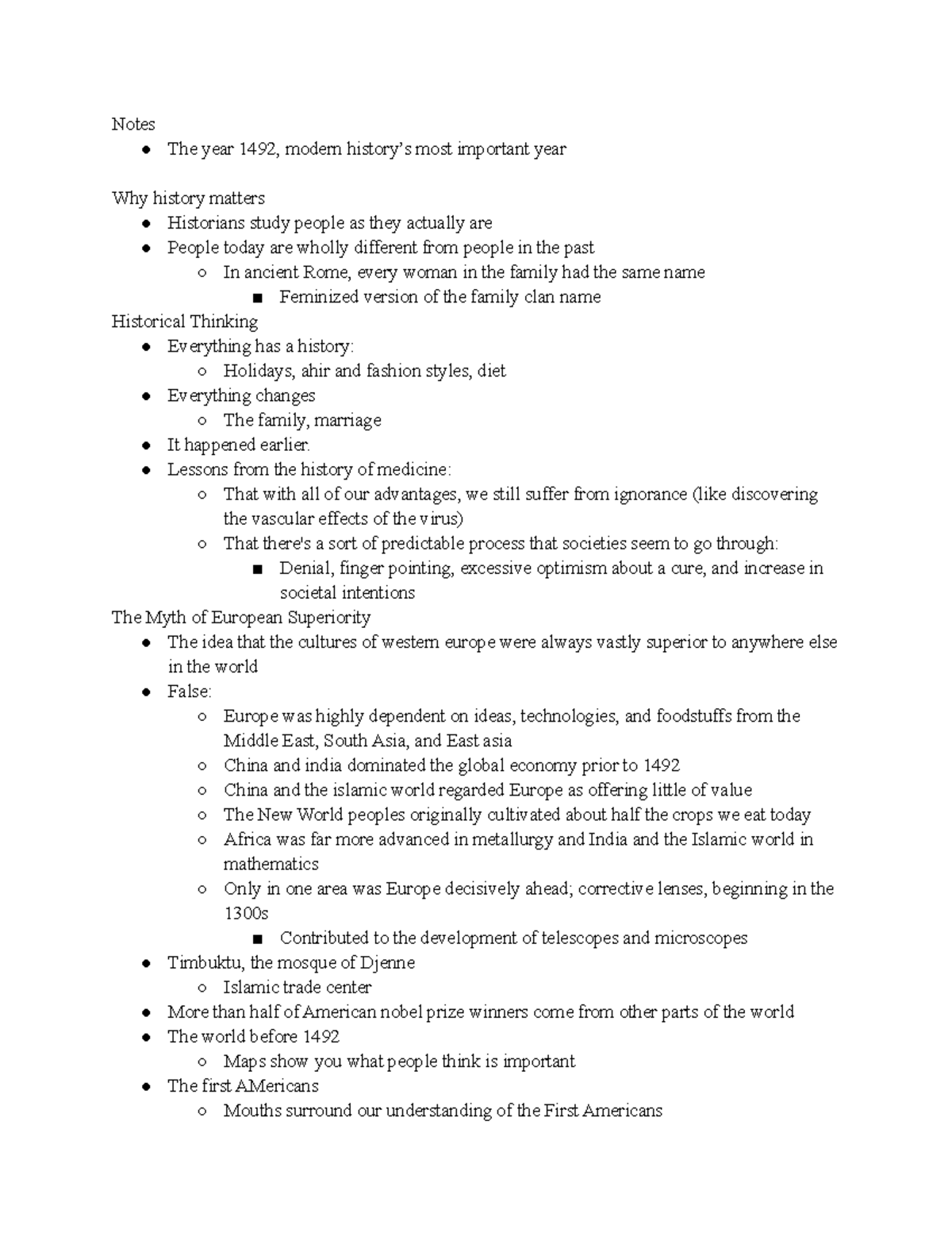 Modules 1-3 - Notes The year 1492, modern history’s most important year ...