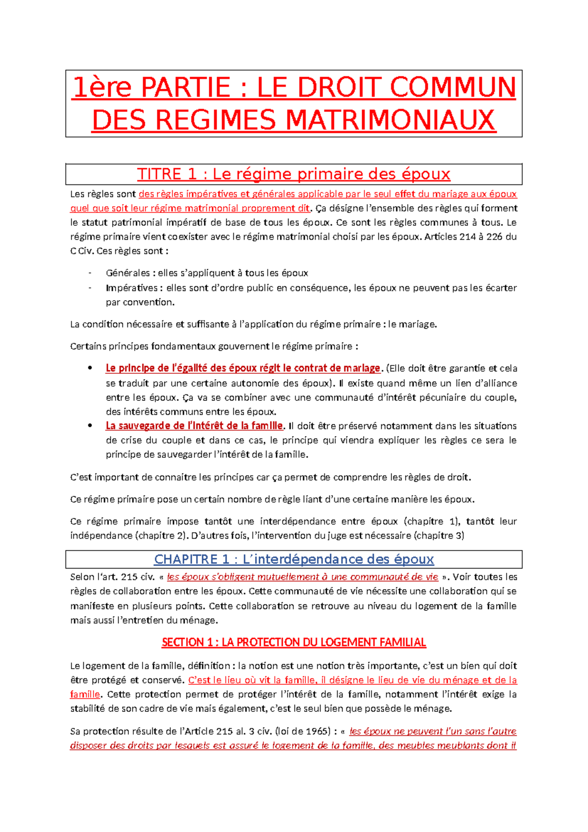 Chapitre 1 Droit Matrimonial - 1ère PARTIE : LE DROIT COMMUN DES ...