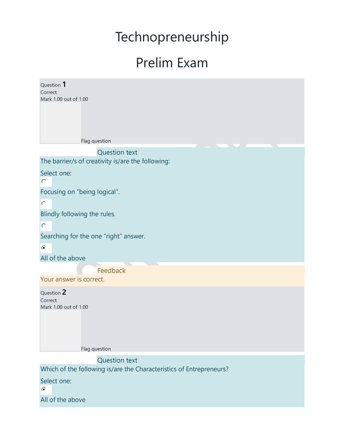 Technopreneurship Prelim Exam - Technopreneurship Prelim Exam Question ...