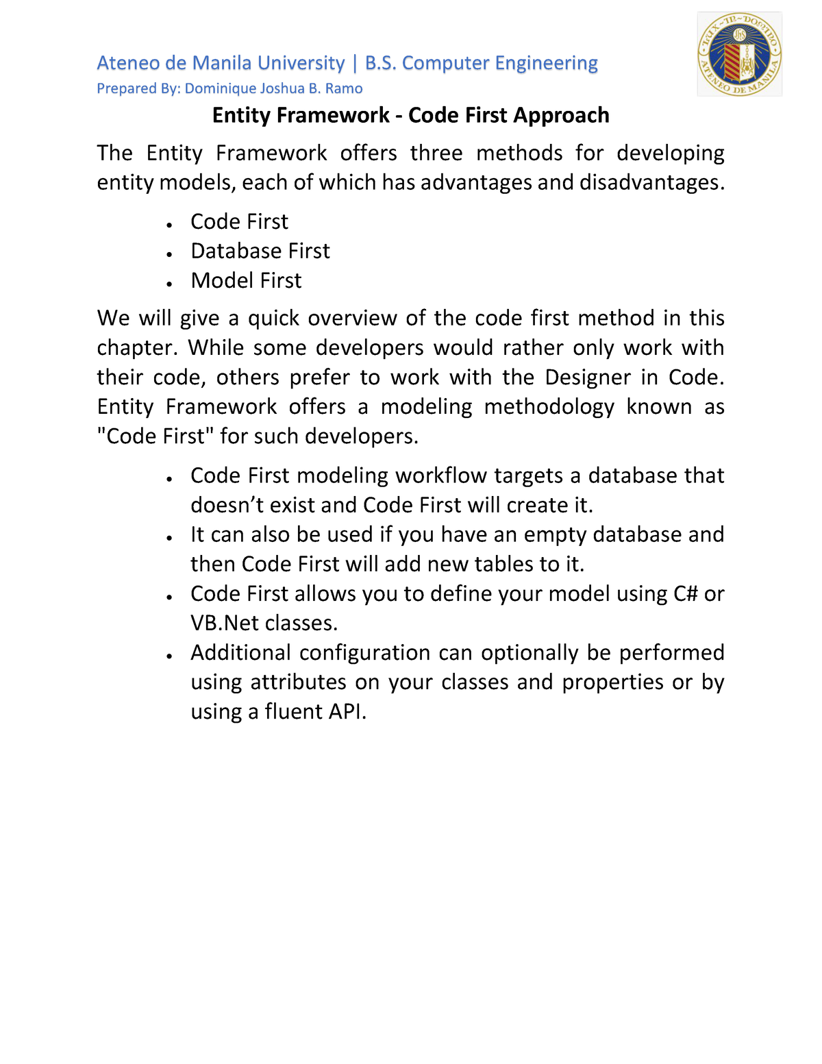 Study Guide - Entity Framework - Code First Approach - Prepared By ...