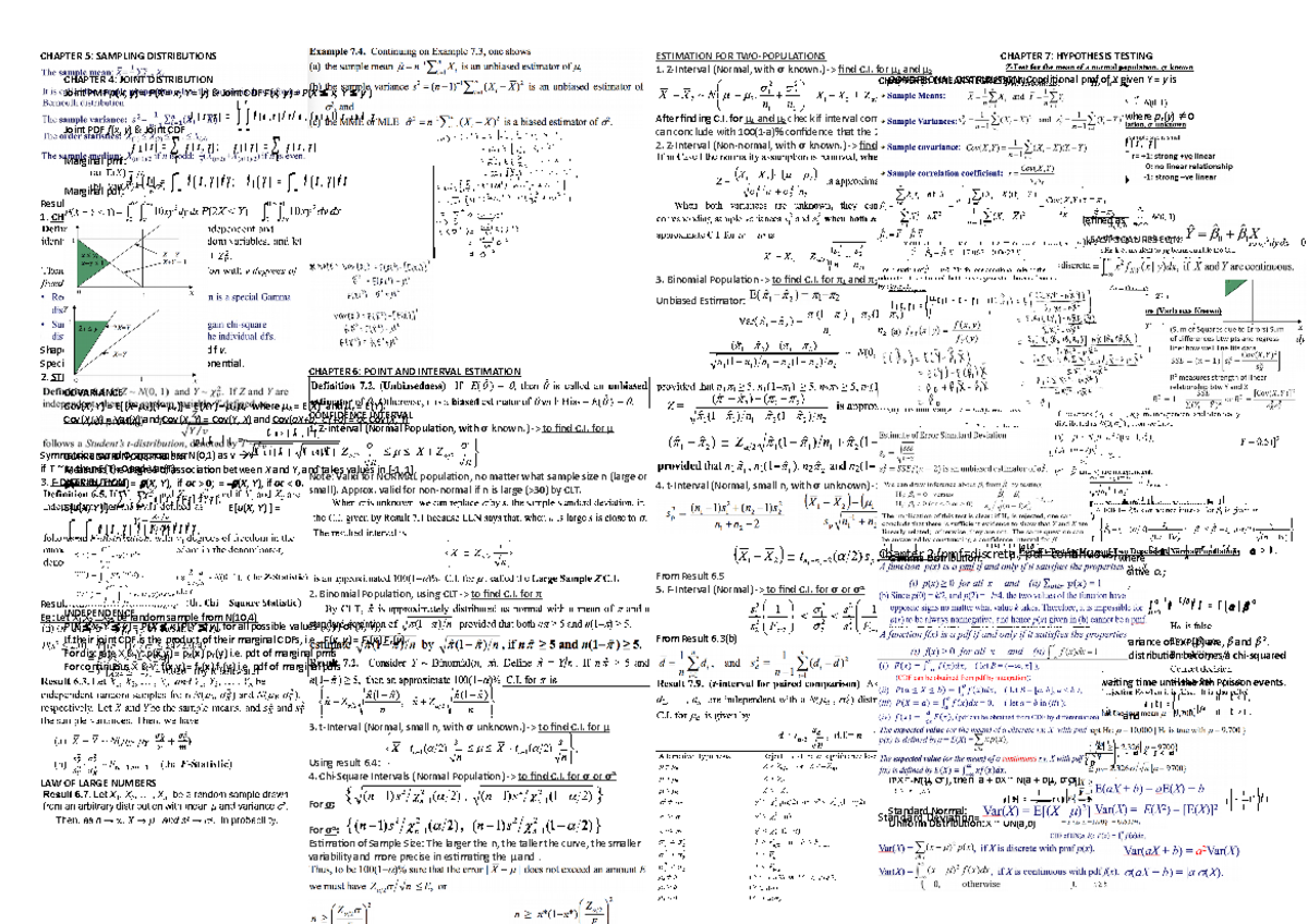 STAT151 Finals Cheatsheet - CHAPTER 7: HYPOTHESIS TESTING CHAPTER 6 ...