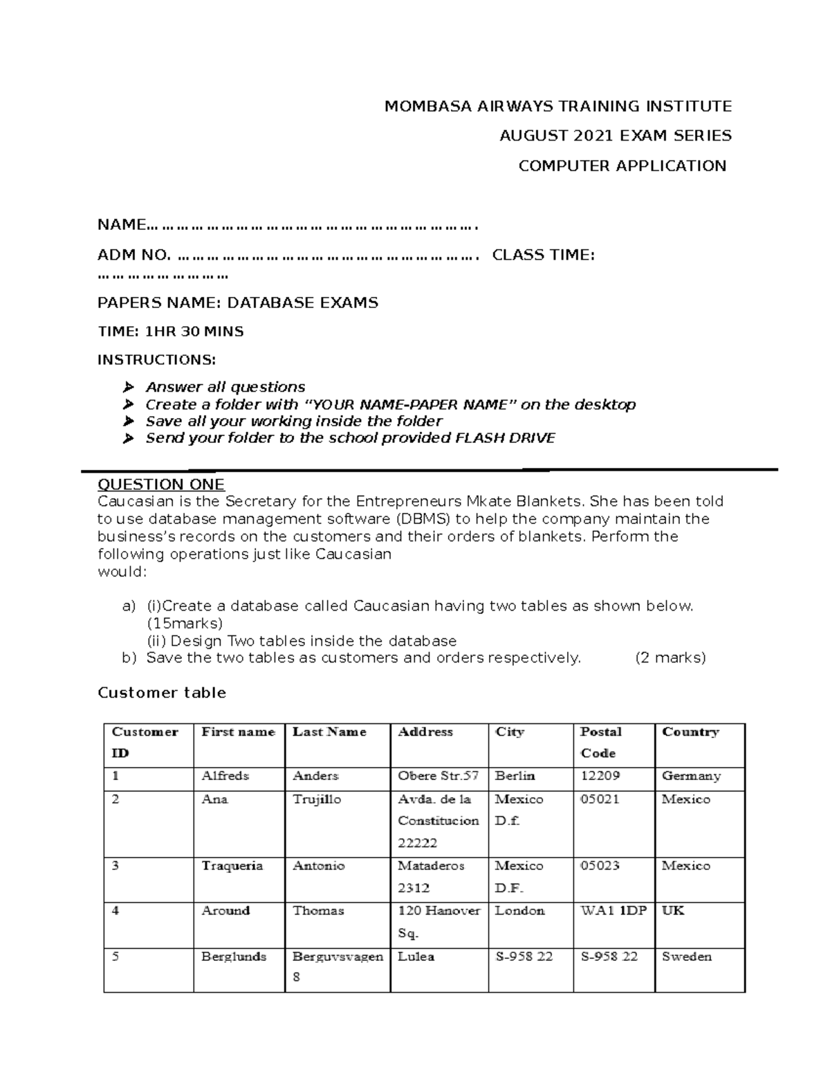Database System - INFO TECH - MOMBASA AIRWAYS TRAINING INSTITUTE AUGUST ...