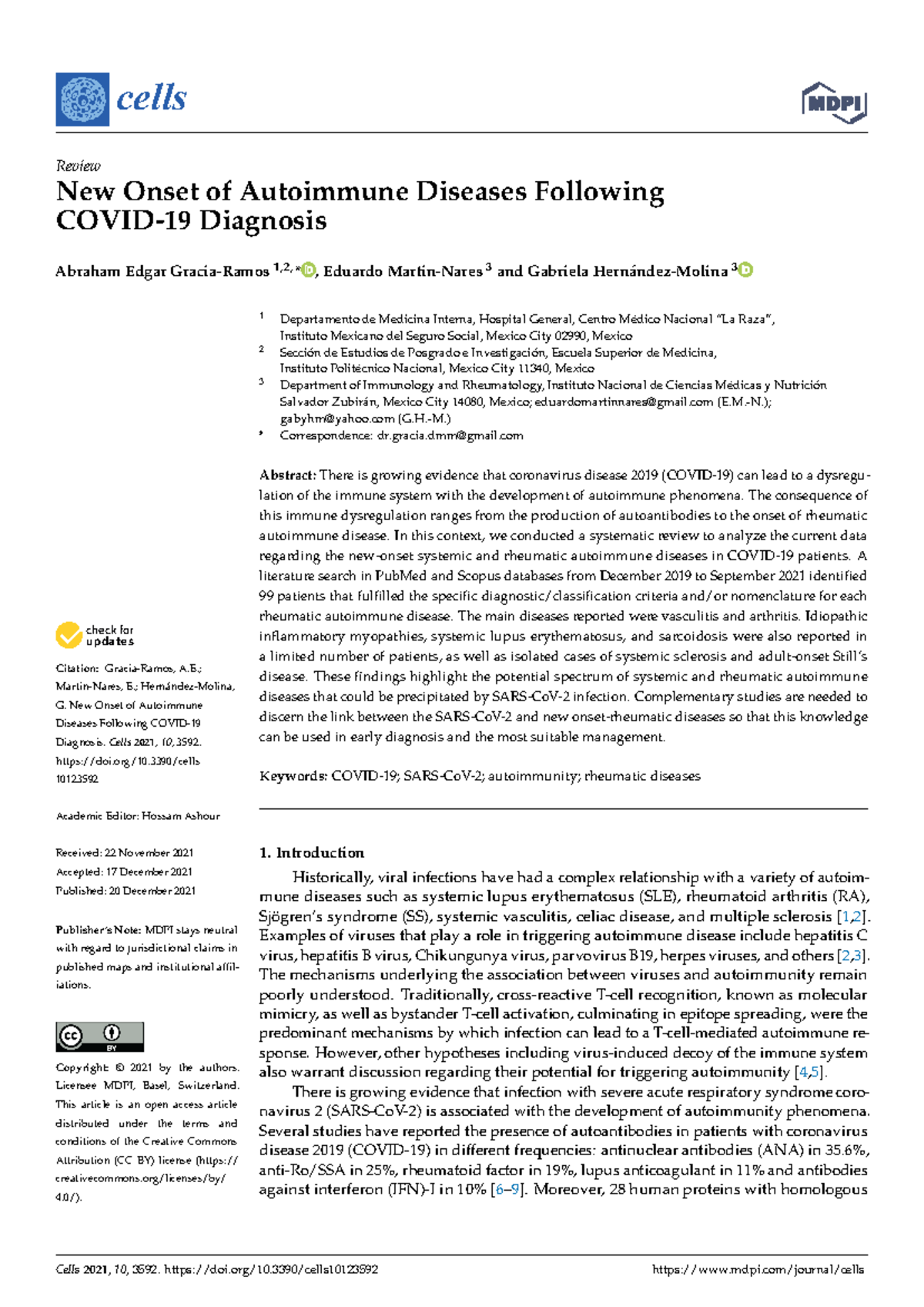 Cells 10 03592 v2 - zXcc - cells Review New Onset of Autoimmune ...