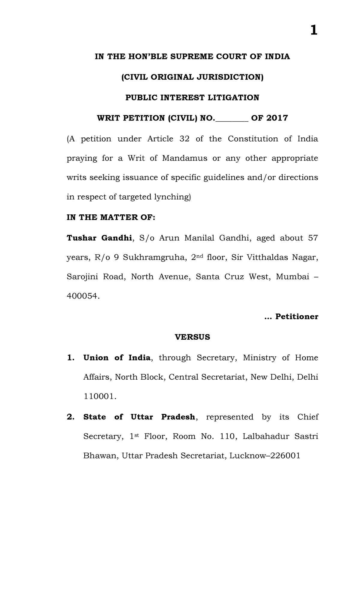 Writ-Petition - Sample - IN THE HON’BLE SUPREME COURT OF INDIA (CIVIL ...