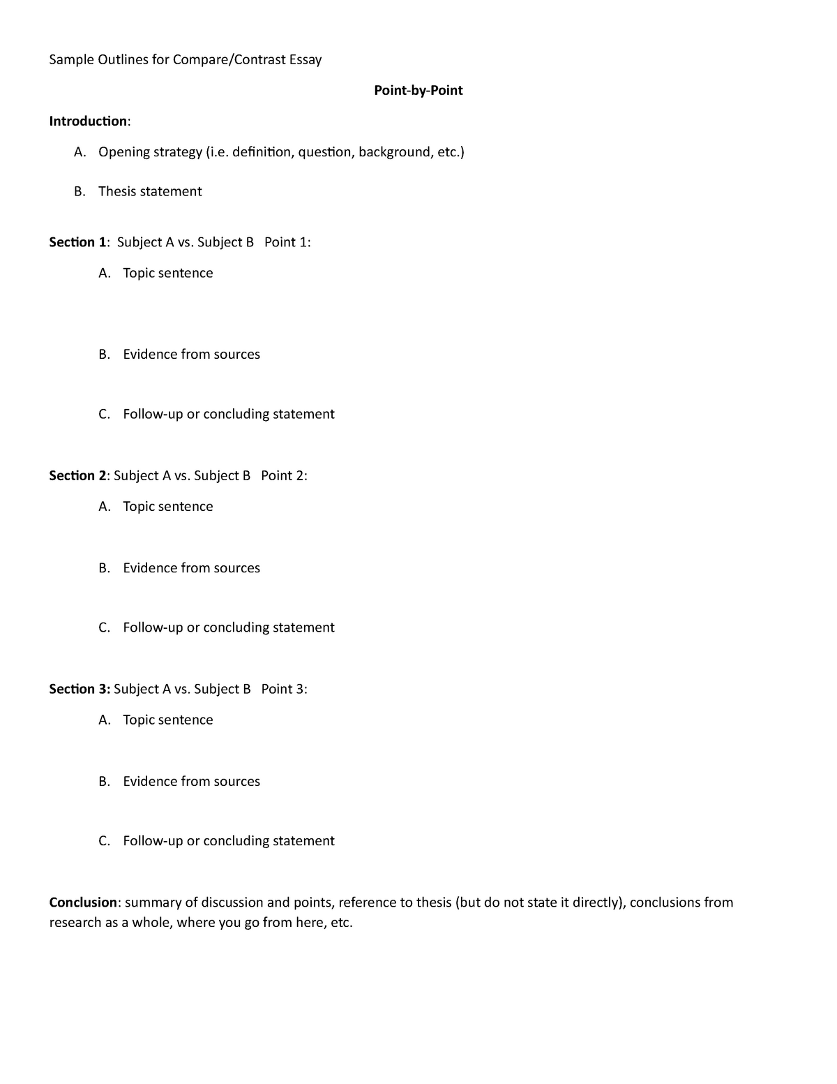 compare and contrast essay outline example