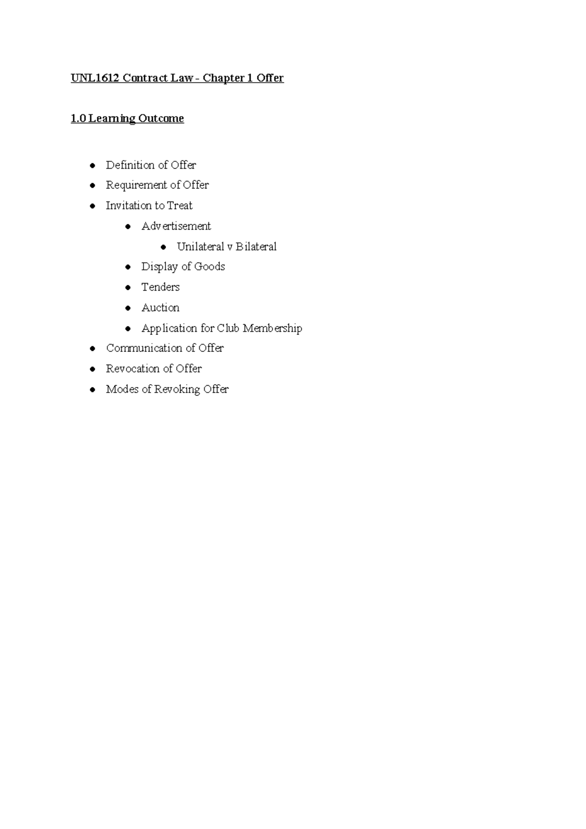 Chapter 1 Offer [Notes] - UNL1612 Contract Law - Chapter 1 Offer 1 ...