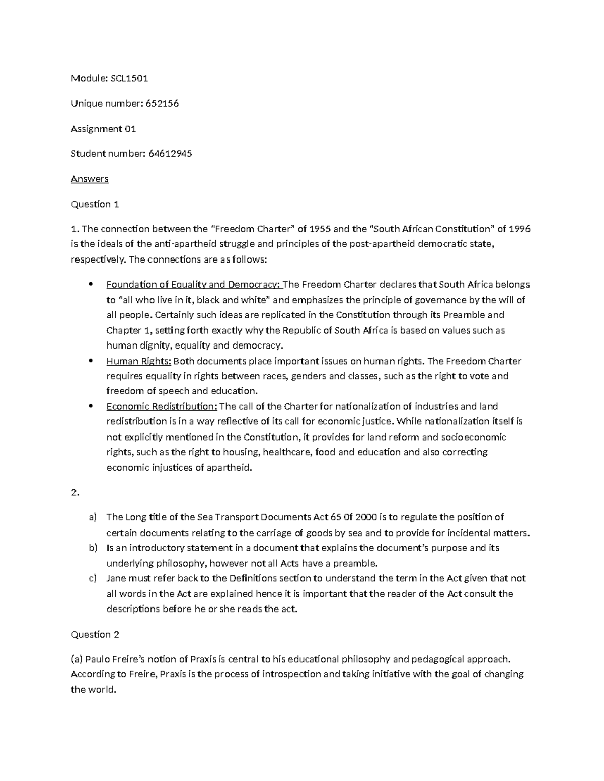 Module SCL1501 - SCL ASSESSMENTS 2024 - Module: SCL Unique number ...