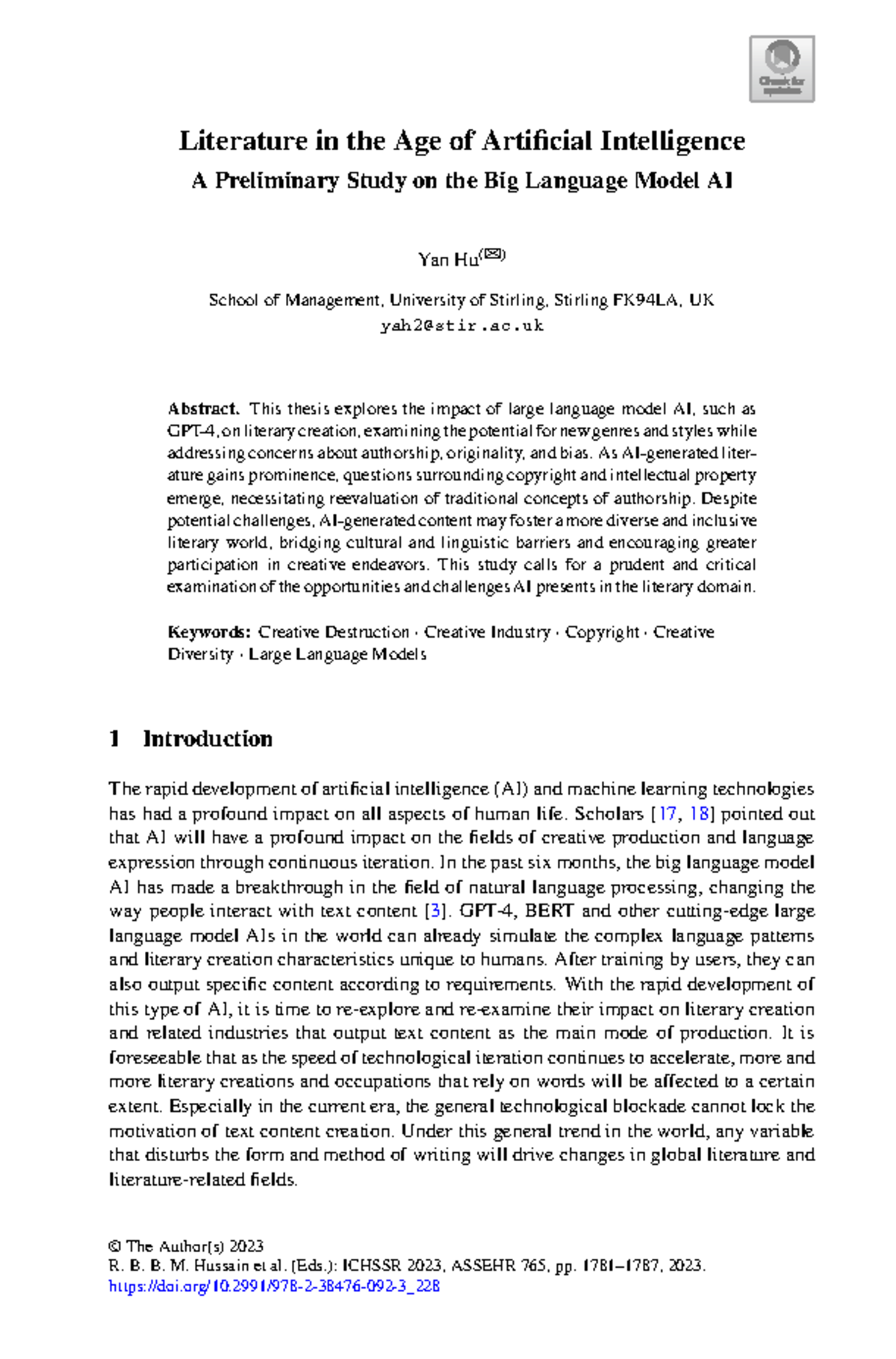 Literature in the Age of Artificial Intelligence - ac Abstract. This ...