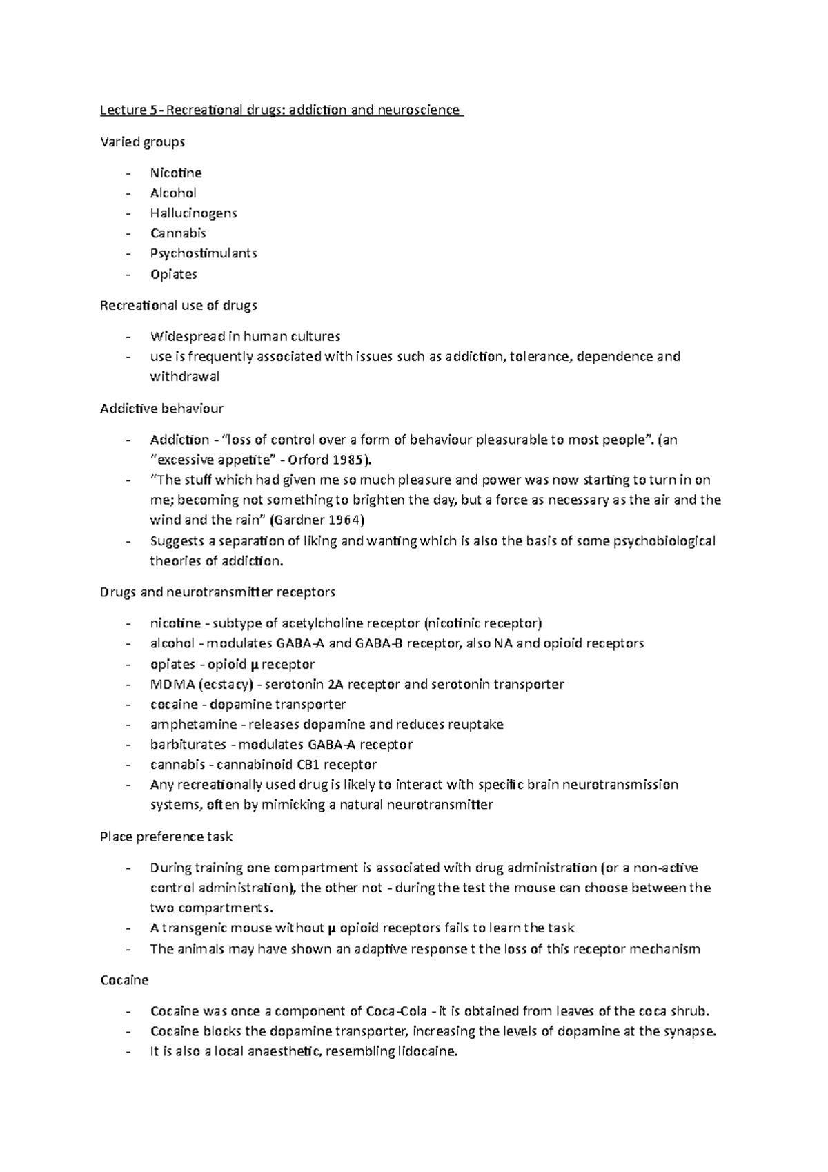 Lecture 5- Recreational drugs- addiction and neuroscience - (an ...
