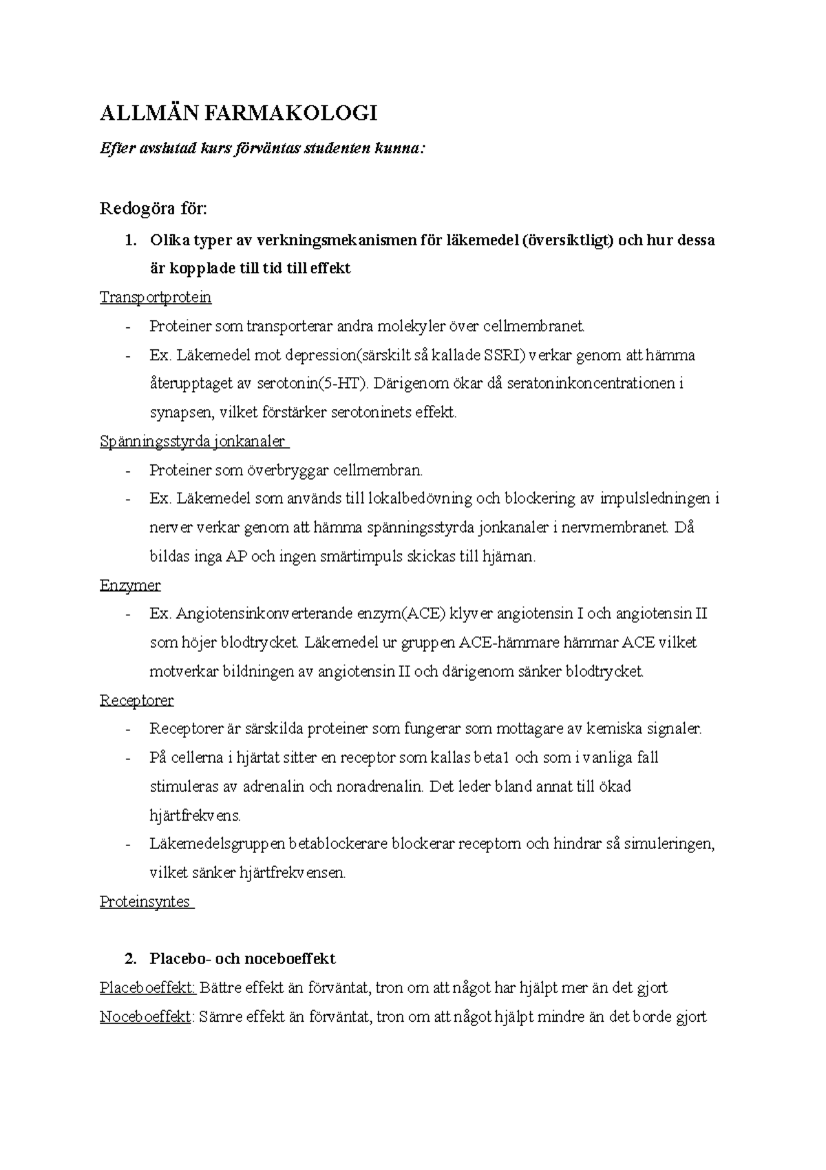 Förväntade Studieresultat - Farmakologi - ALLMÄN FARMAKOLOGI Efter ...