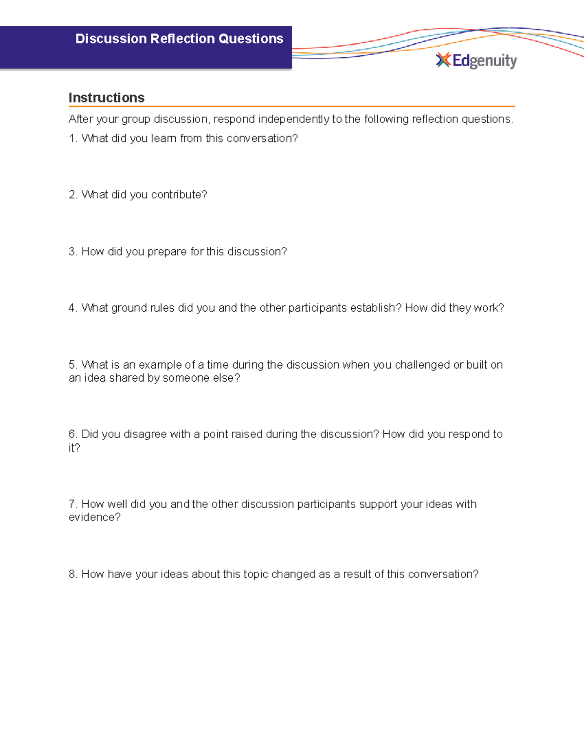 03 Edgenuity Discussion Reflection Questions Instructions After your