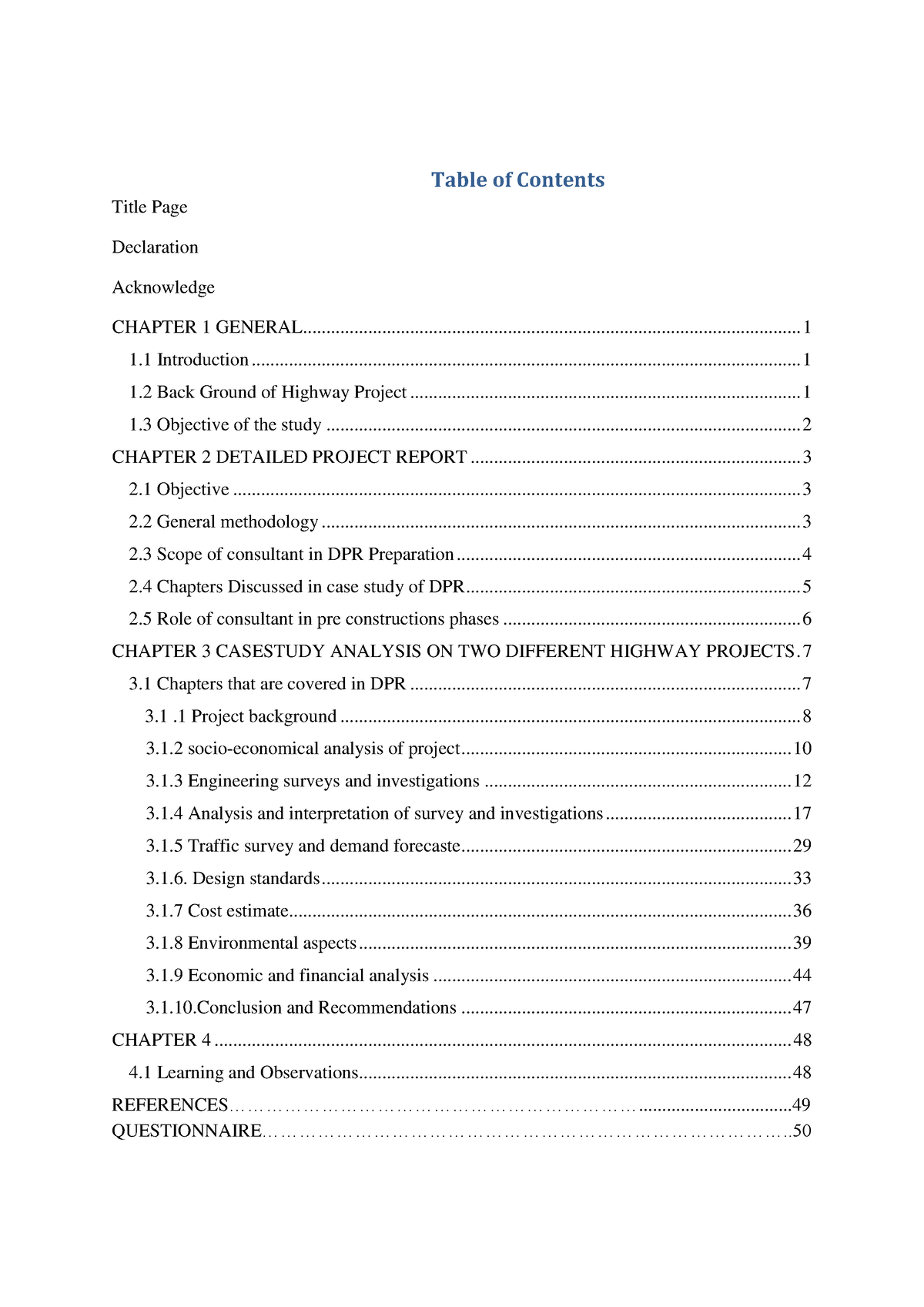 civil engineering - Table of Contents Title Page Declaration CHAPTER 1 ...