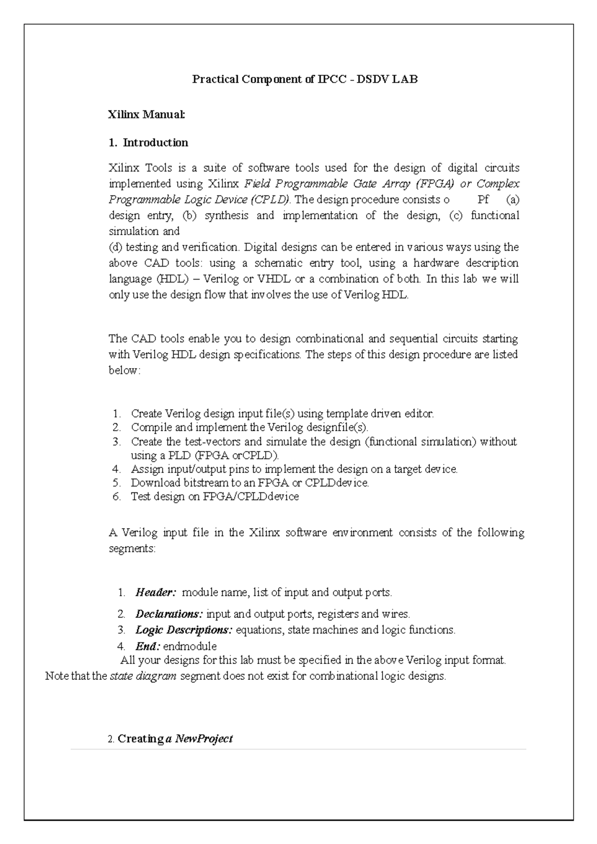 Xlinix Manual Practical Component of IPCC DSDV LAB Xilinx Manual