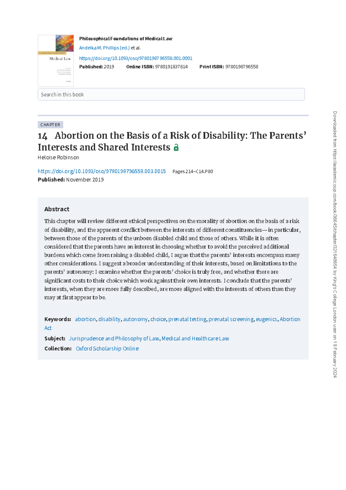 Abortion on the basis of a risk of disability - the parents' interests ...