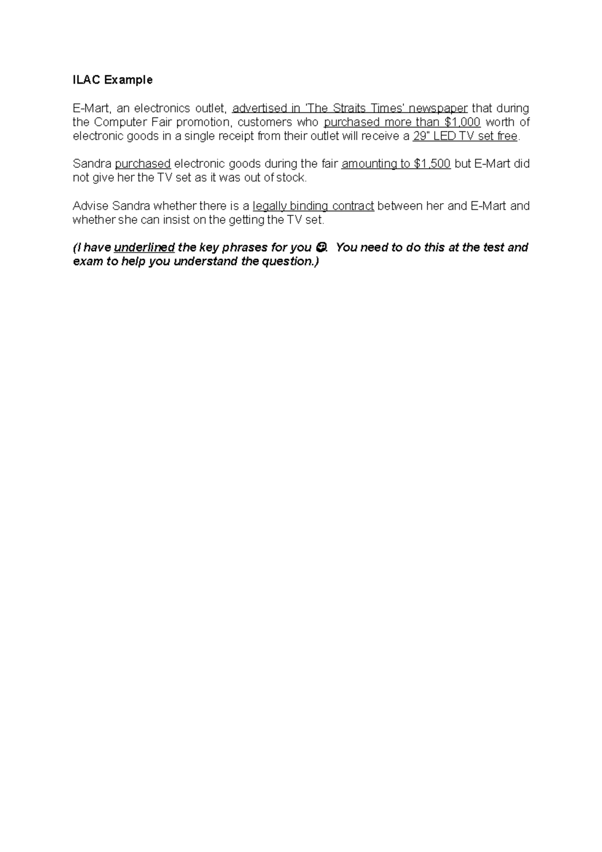ILAC Example - How to do essay questions. - ILAC Example E-Mart, an ...