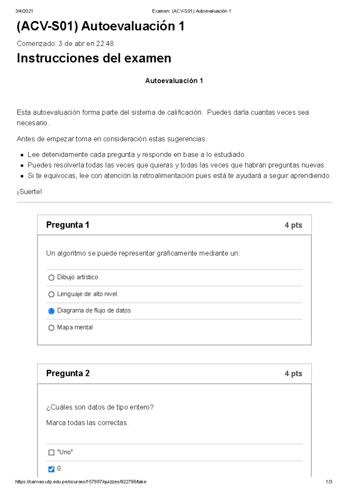 Examen (ACV-S01) Autoevaluación 1 Para Ingeniería - 3/4/2021 Examen ...