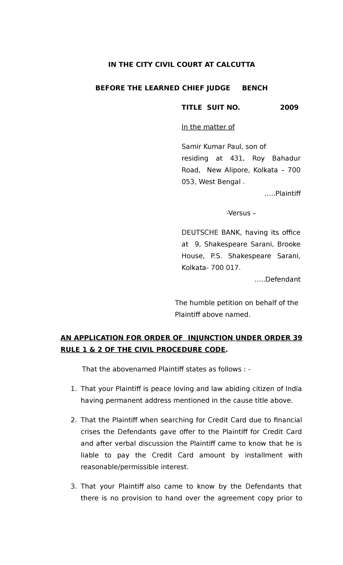 Injunction - (temporary injunction)-S. S. Poddar-2 - IN THE CITY CIVIL ...